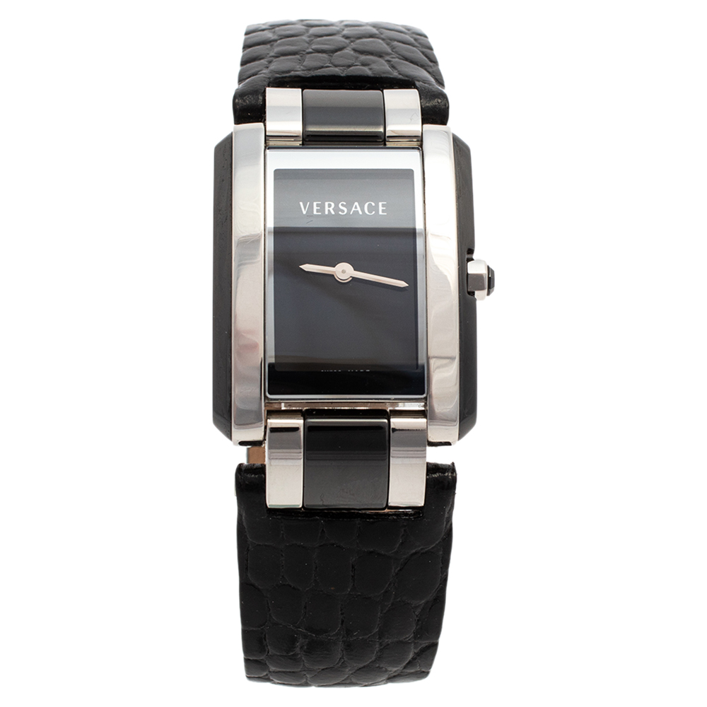 Versace Black Stainless Steel & Ceramic Leather Era 70Q Women's Wristwatch 24 mm