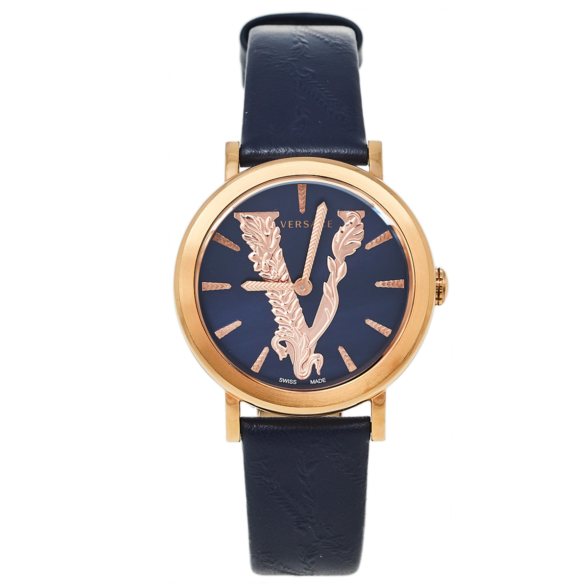 Versace Black Gold Plated Stainless Steel Leather Virtus VEHC Women's Wristwatch 36 mm