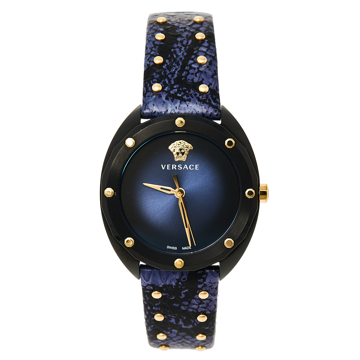 Versace Blue Ion Plated Steel Leather Shadov VEBM00418 Women's Wristwatch 38 mm