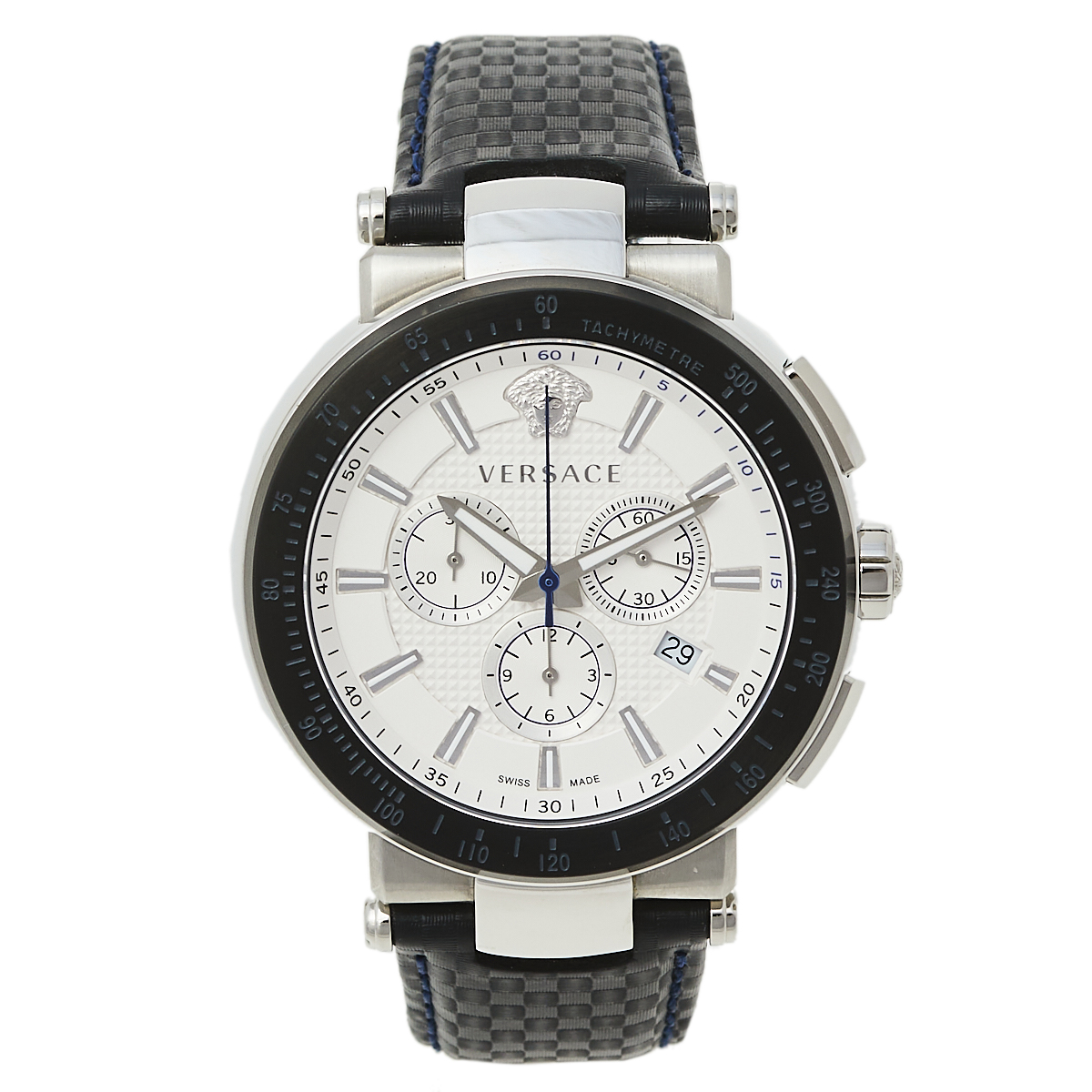 Versace White Stainless Steel Leather Mystique VFG01 0013 Men's Wristwatch 46 mm