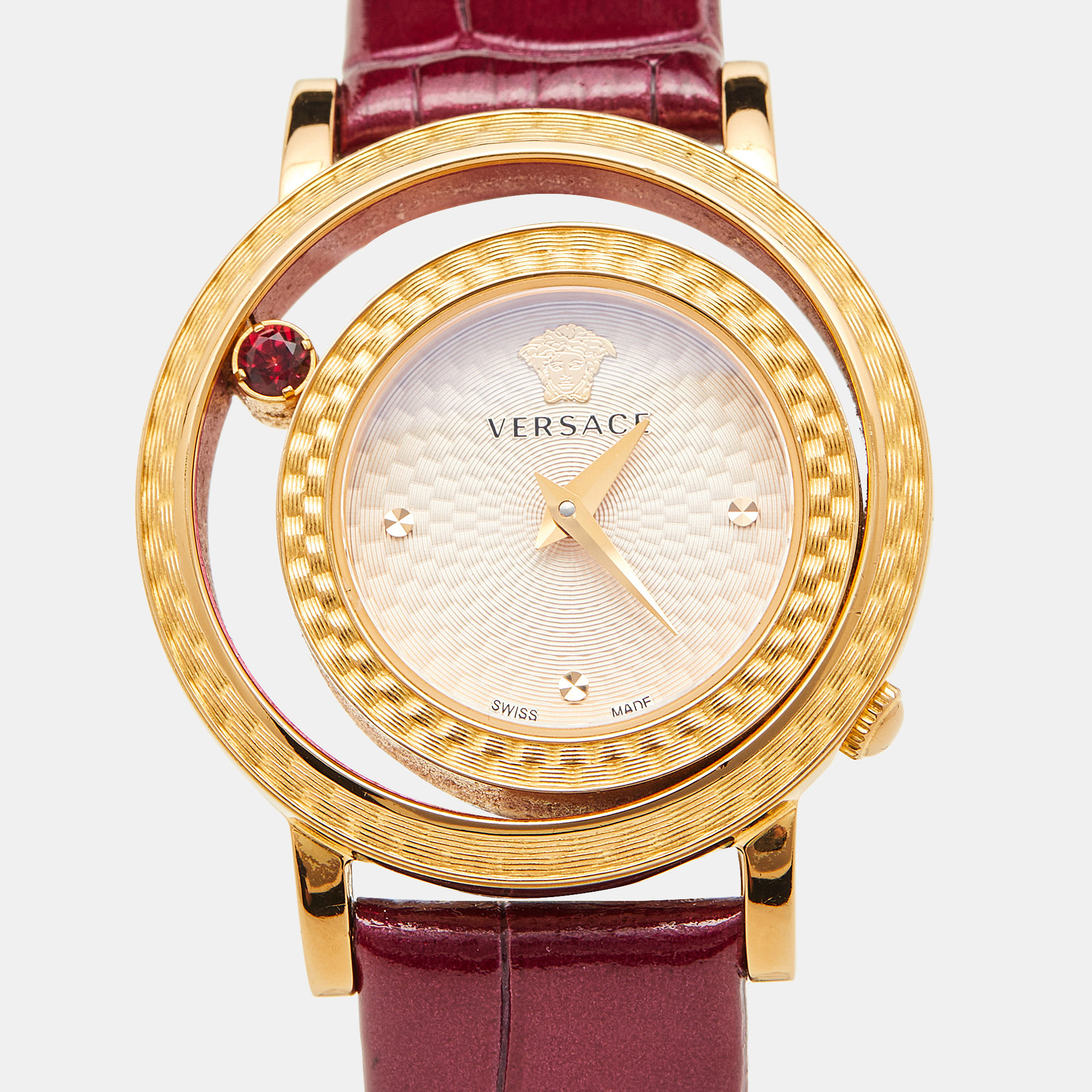 Versace Pink Gold Plated Stainless Steel Leather VDA020014 Women's Wristwatch 33 Mm