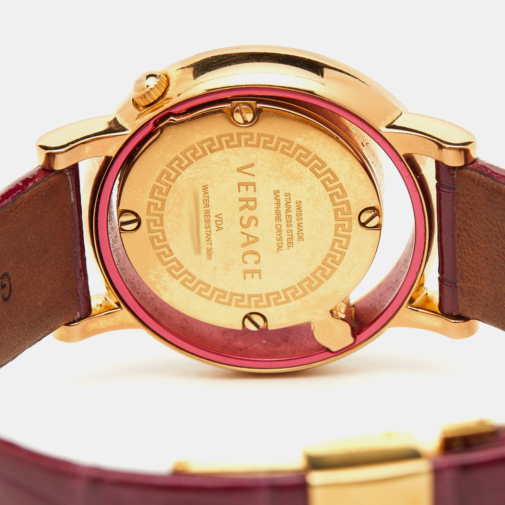 Versace Pink Gold Plated Stainless Steel Leather VDA020014 Women's Wristwatch 33 Mm