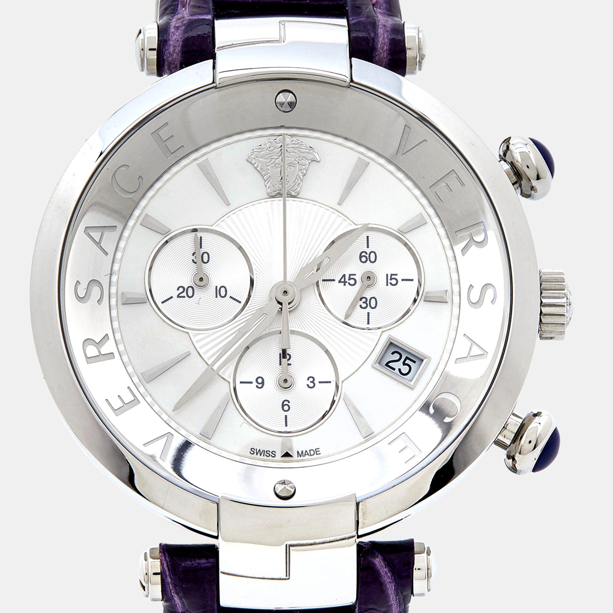 Versace Mother Of Pearl Stainless Steel Leather Revive Chrono VAJ Women's Wristwatch 41 Mm