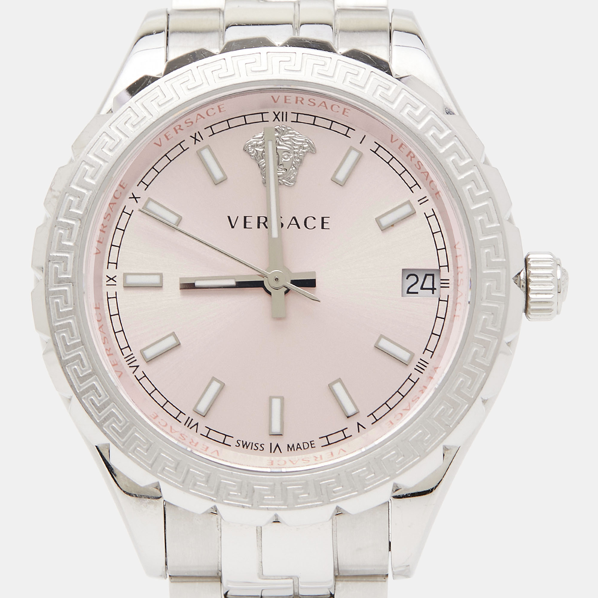 Versace Pink Stainless Steel Hellenyium V12010015 Women's Wristwatch 35 Mm