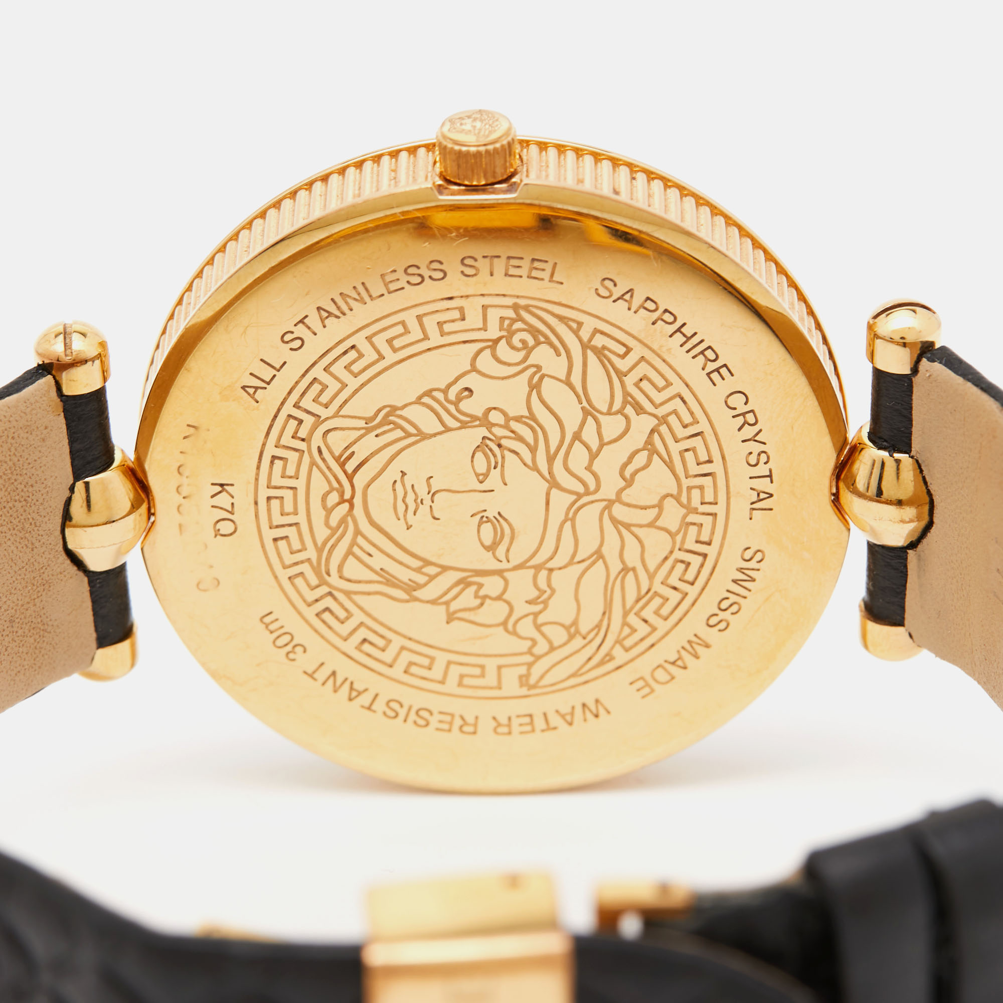 Versace Black PVD Coated Stainless Steel Embossed Leather Vanitas K7Q Women's Wristwatch 40 Mm