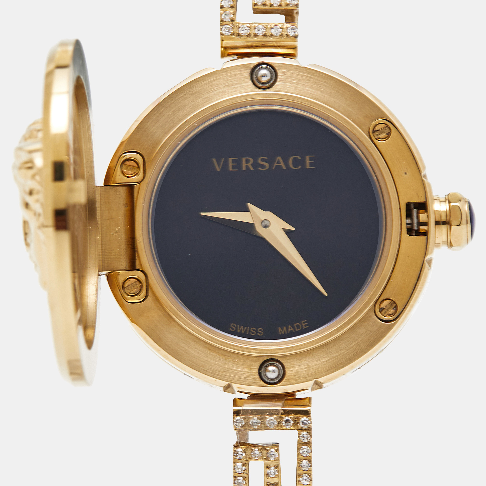 Versace Black Gold Plated Stainless Steel Secret Watch VEZ500421 Women's Wristwatch 25 Mm