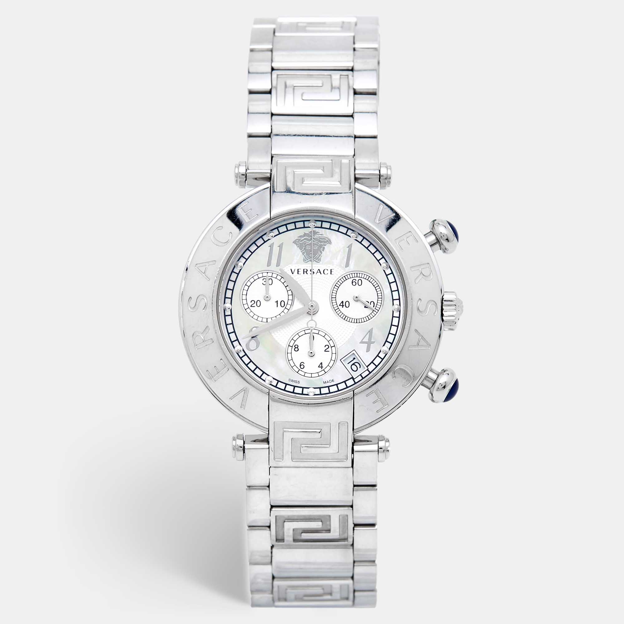 Versace Mother Of Pearl Stainless Steel Reve Q5C Women's Wristwatch 40 Mm