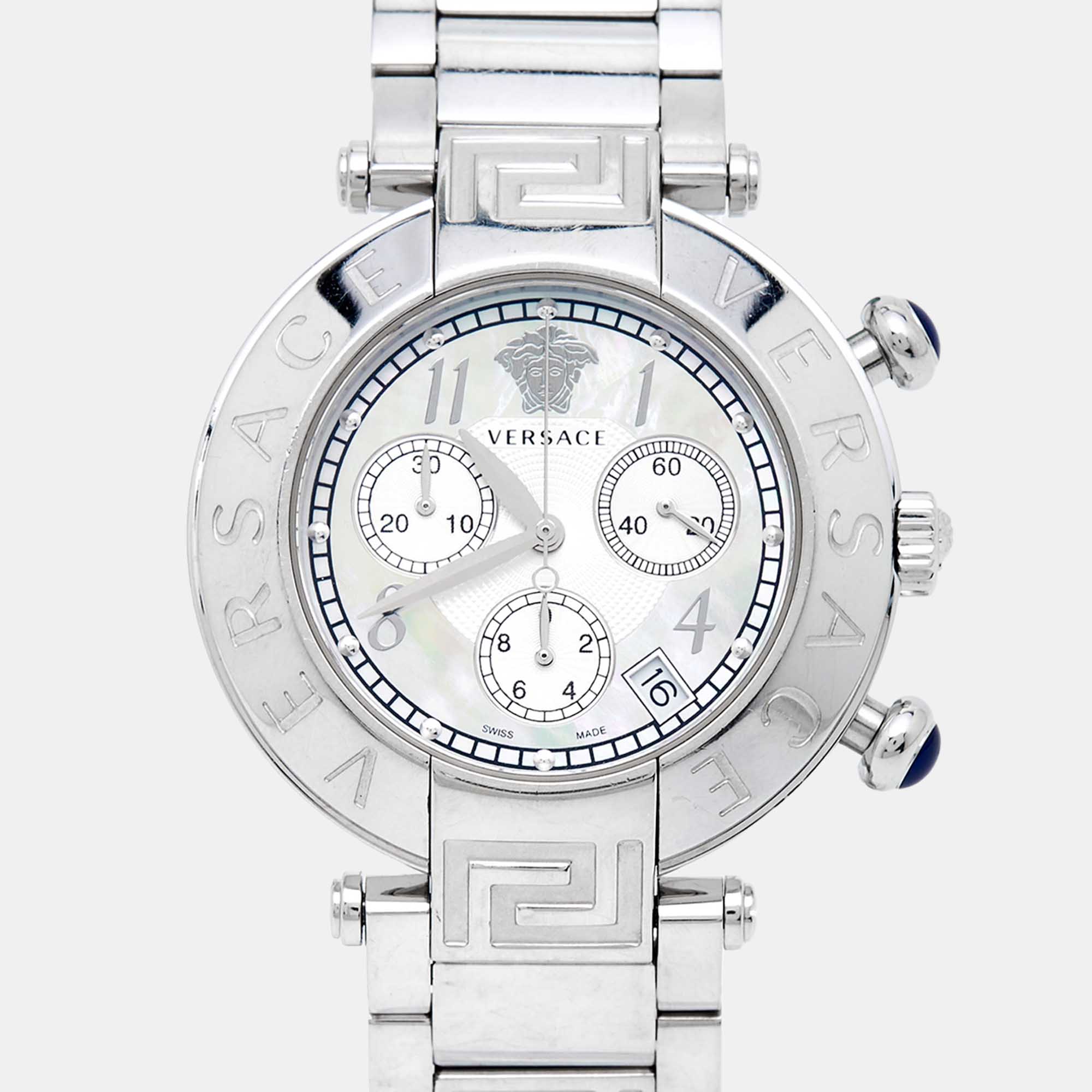 Versace Mother Of Pearl Stainless Steel Reve Q5C Women's Wristwatch 40 Mm