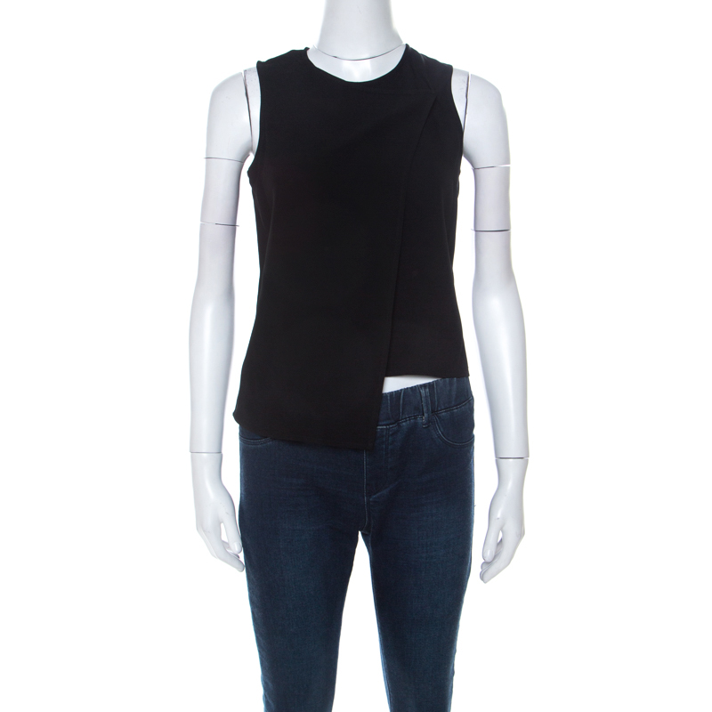 Image of Versus Versace Black Asymmetric Sleeveless Wrap Top S