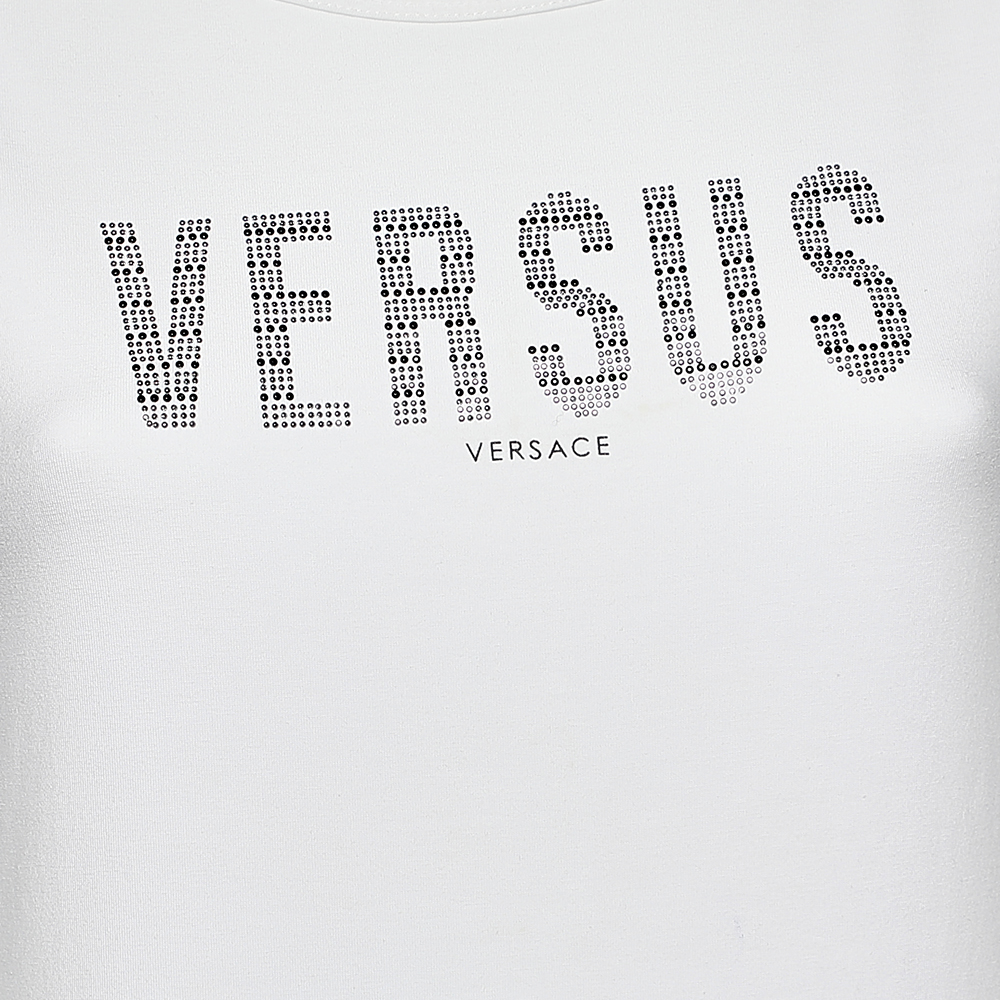 Versus Versace White Logo Embellished Cotton Knit T-Shirt M
