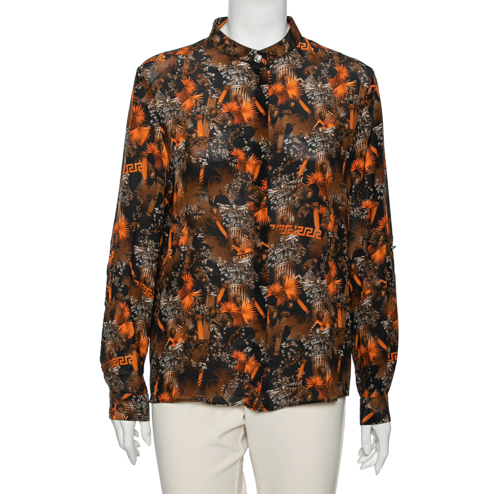 Versus versace multicolor printed silk button front blouse m