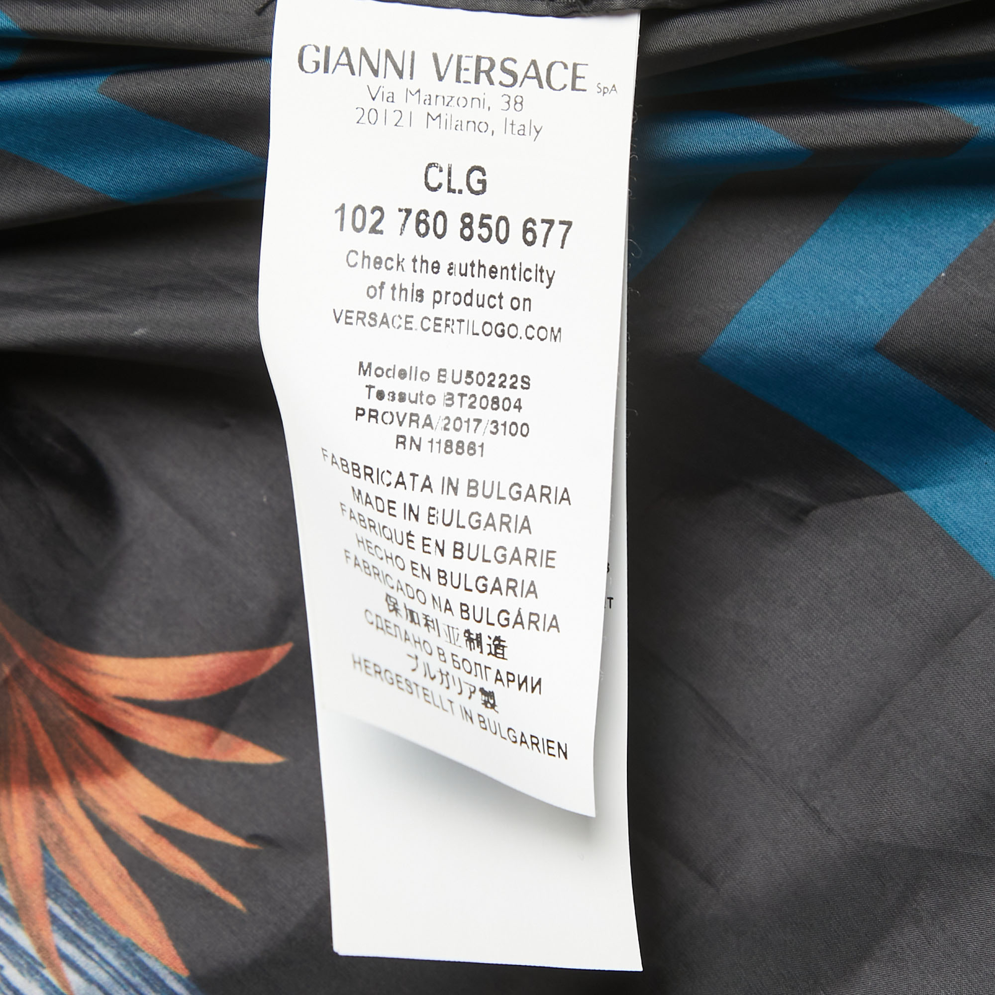 Versus Versace Black All-Over Print Synthetic Zip Front Jacket XL