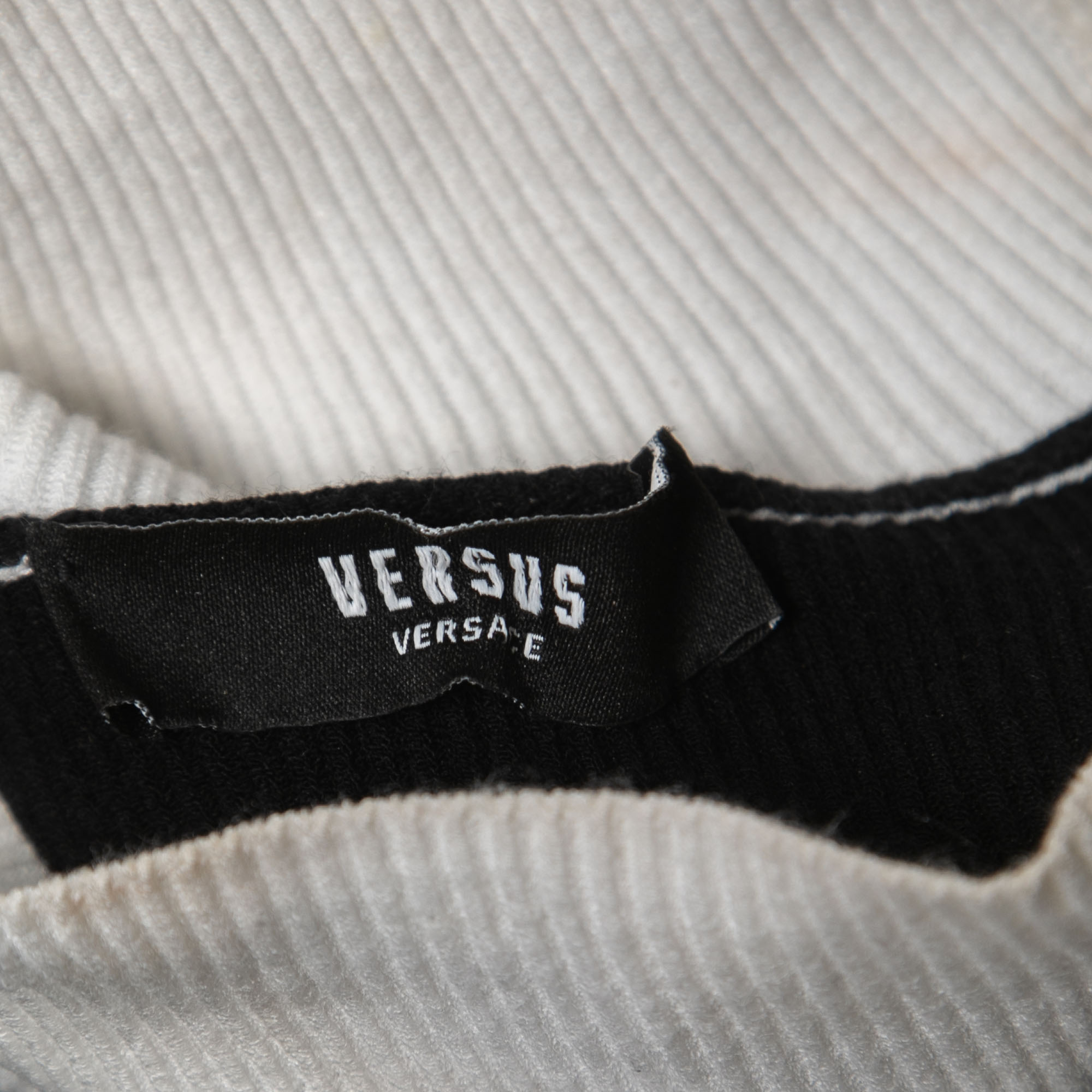 Versus Versace Black/Burgundy Ribbed Knit Logo Tape Bodycon Dress M
