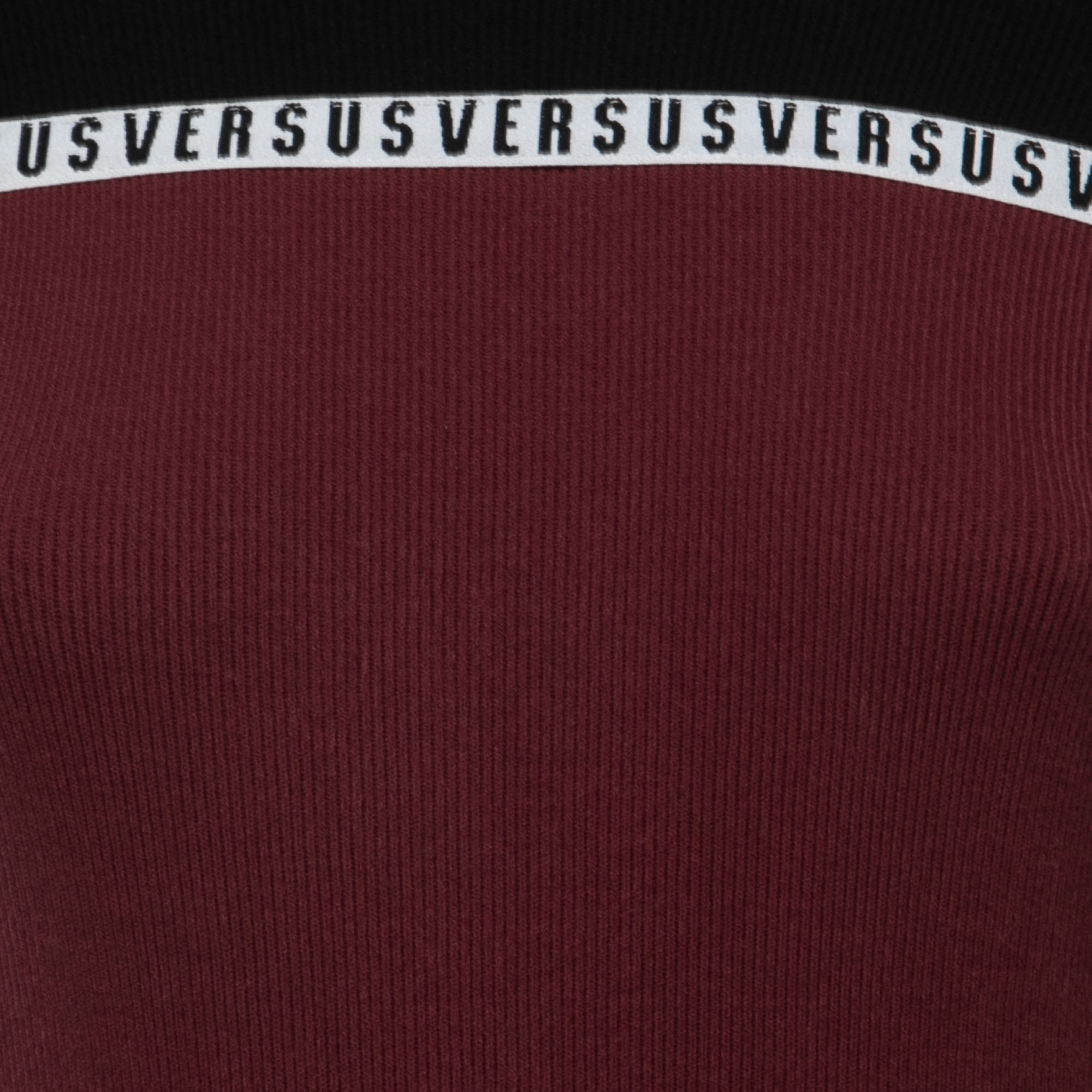 Versus Versace Black/Burgundy Ribbed Knit Logo Tape Bodycon Dress M