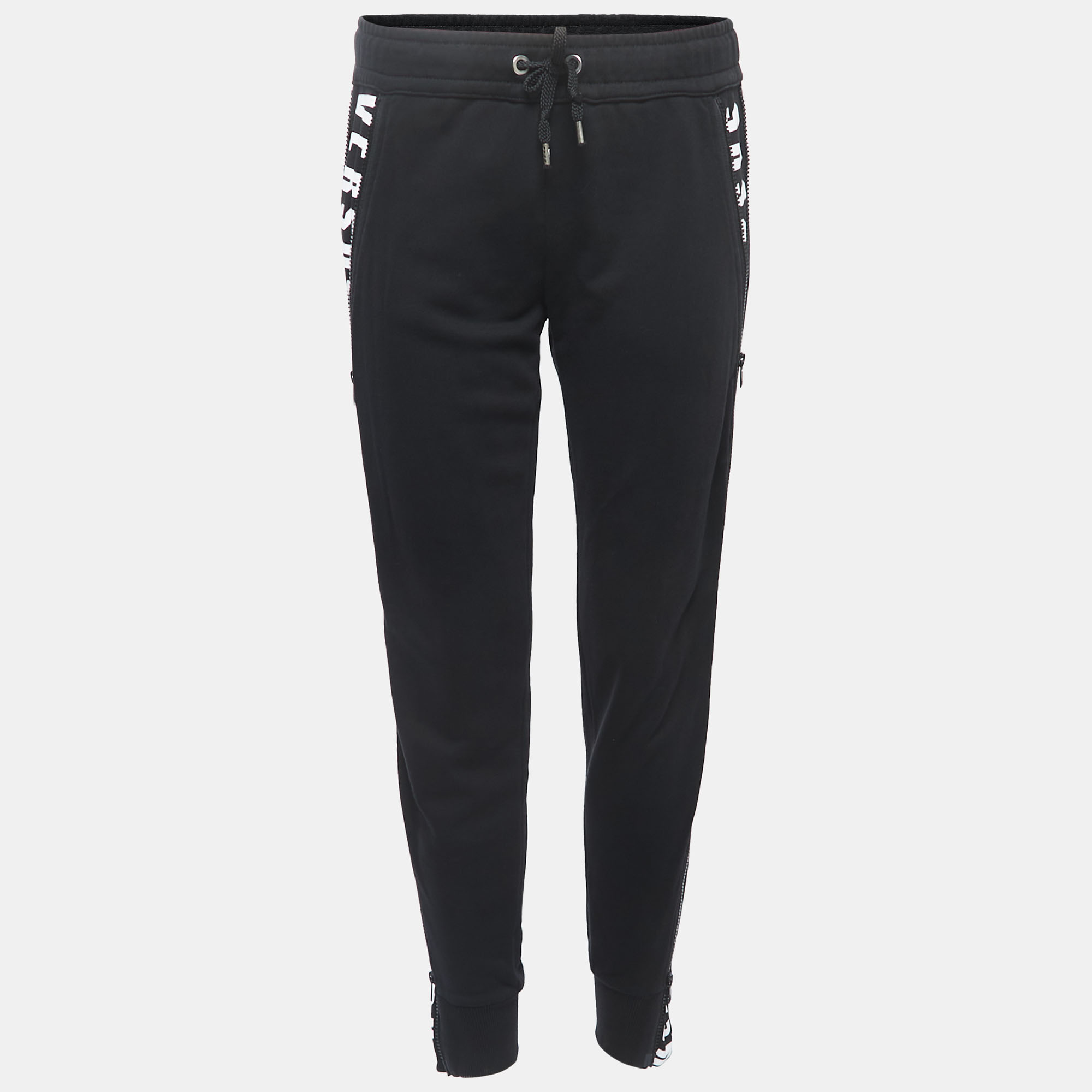 

Versus Versace Black Logo Print Cotton Side Zip Detailed Joggers