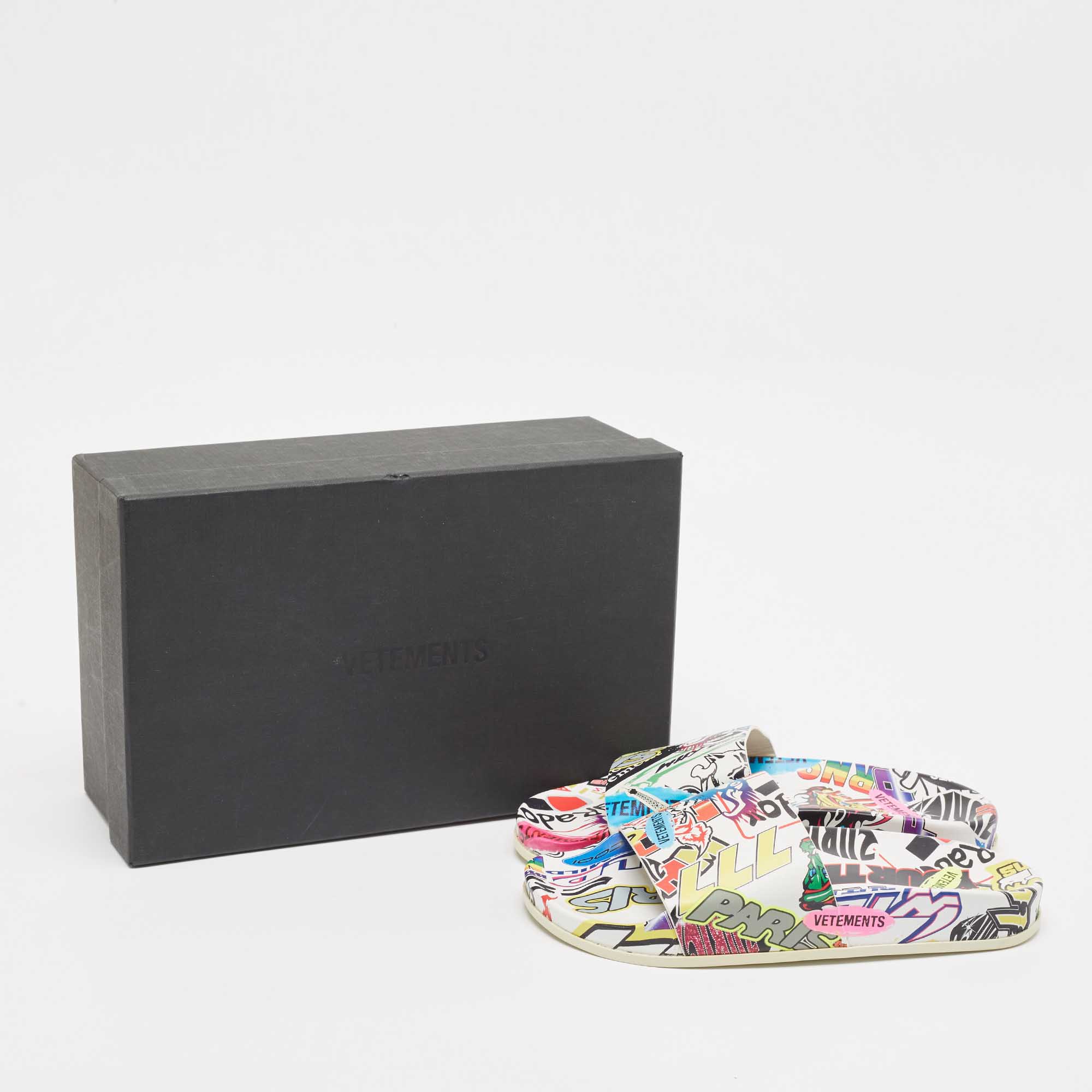 Vetements Multicolor Sticker Print Leather Pool Slides Size 36