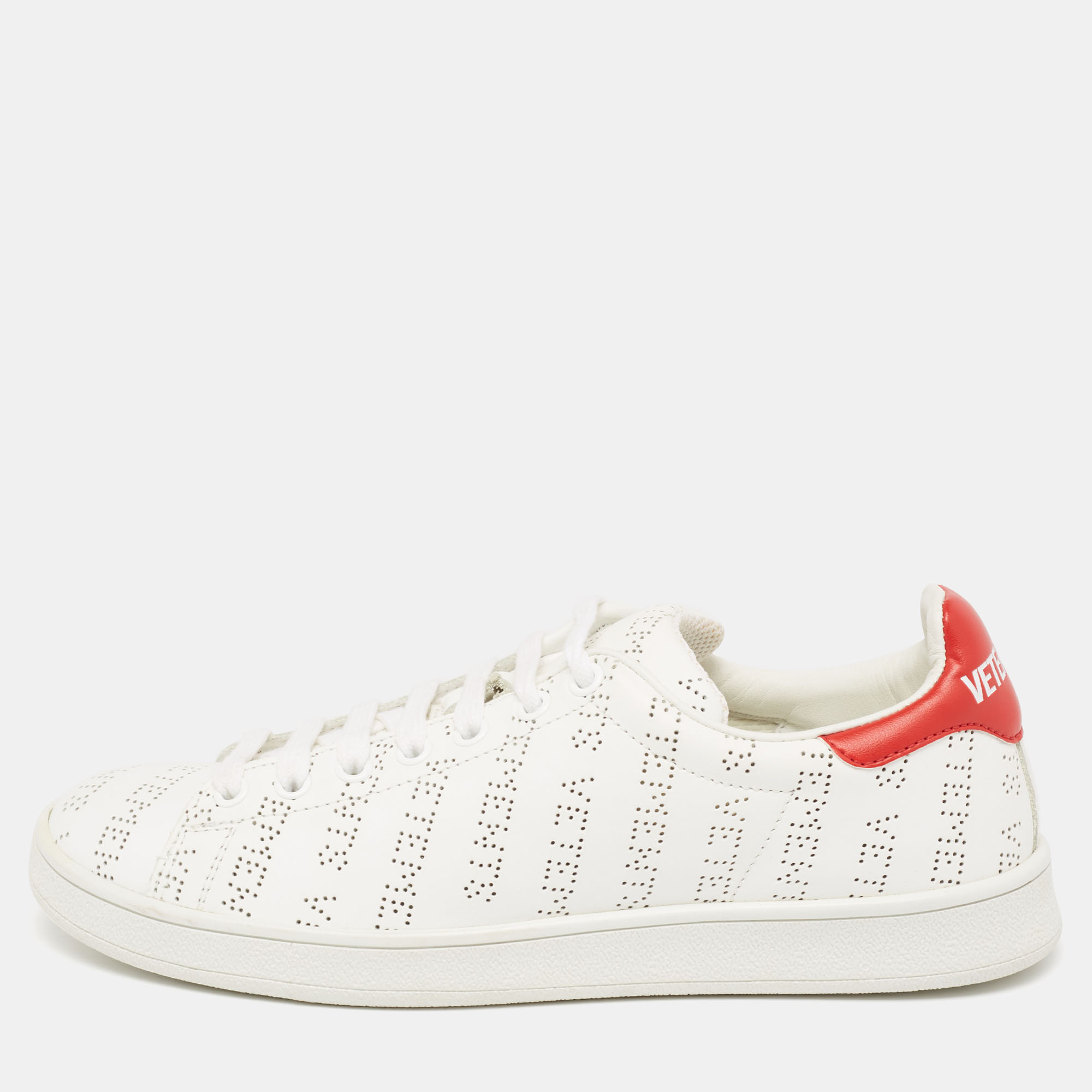 Vetements White/Red Perforated logo Leather Low-Top Sneakers Size 38