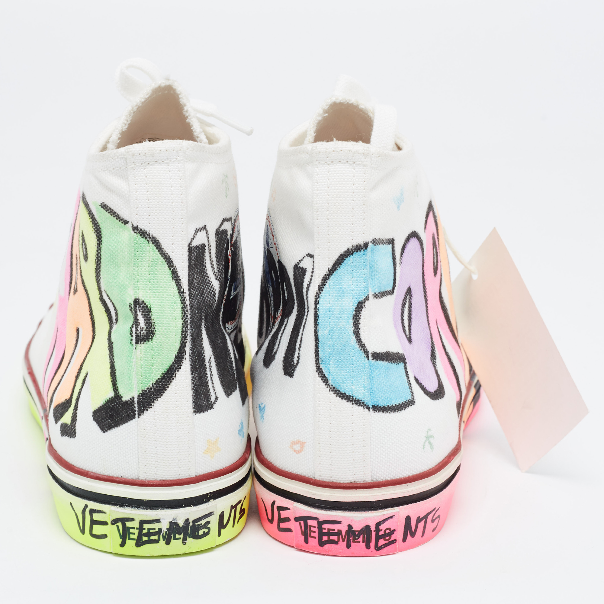 Vetements White Canvas Printed Hard Core Happiness High Top Sneakers Size 41
