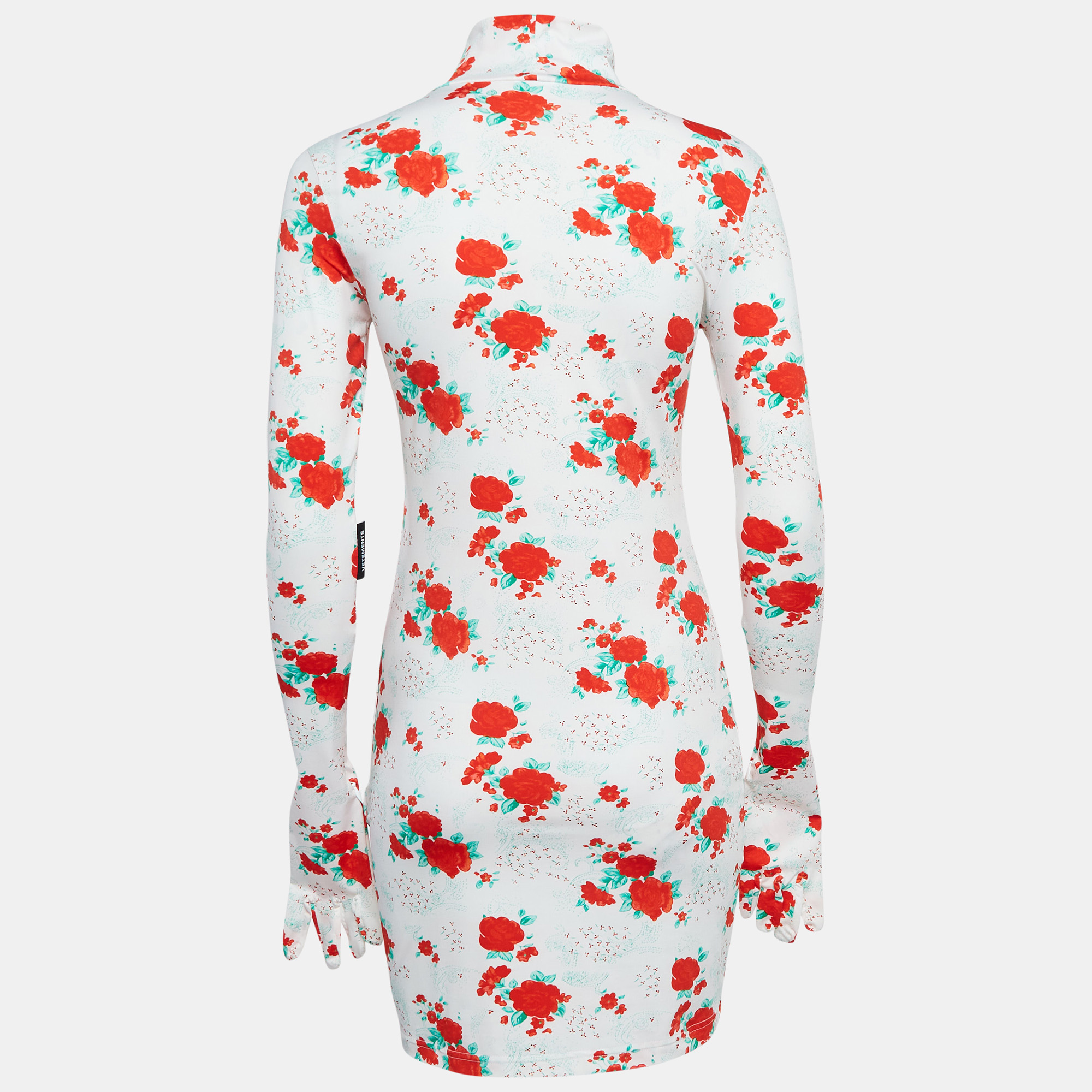 Vetements White Floral Print Jersey Bodycon Mini Dress With Golves M