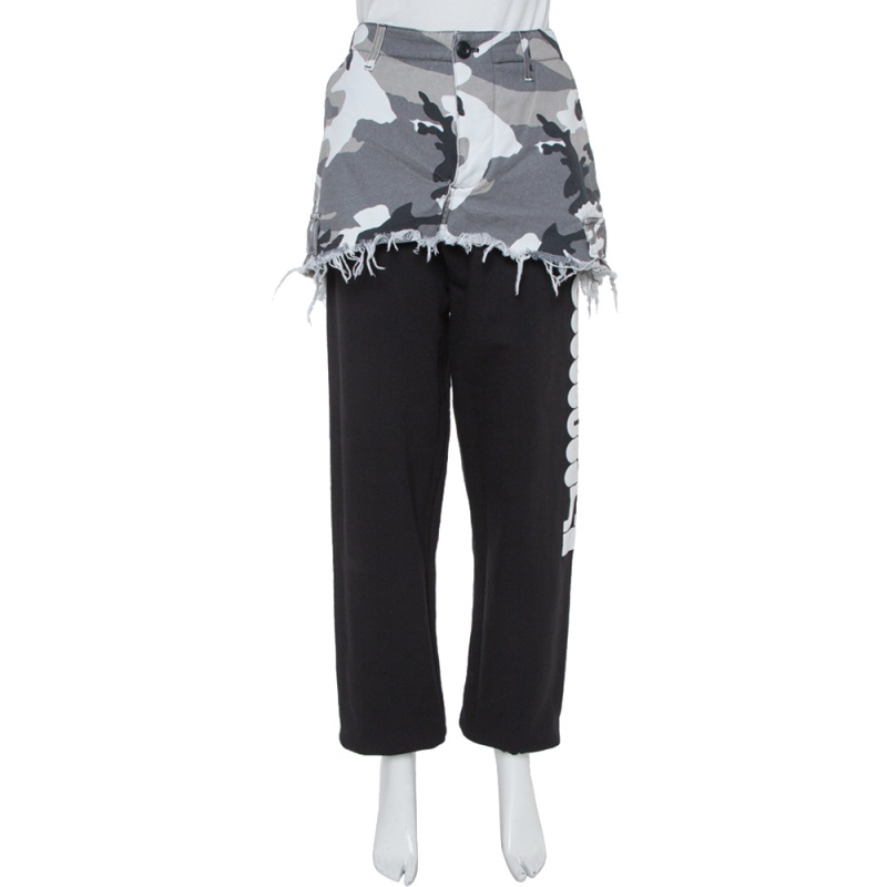 Image of Vetements Black Cotton Camo Print Overlay Jogger Pants M