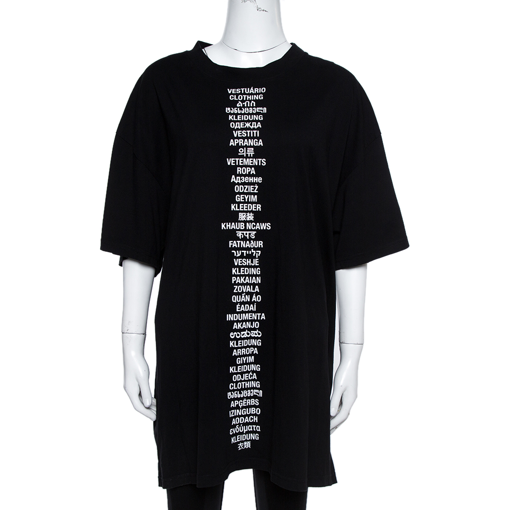 Image of Vetements Black Cotton Jersey Translation Print Oversized T-Shirt L