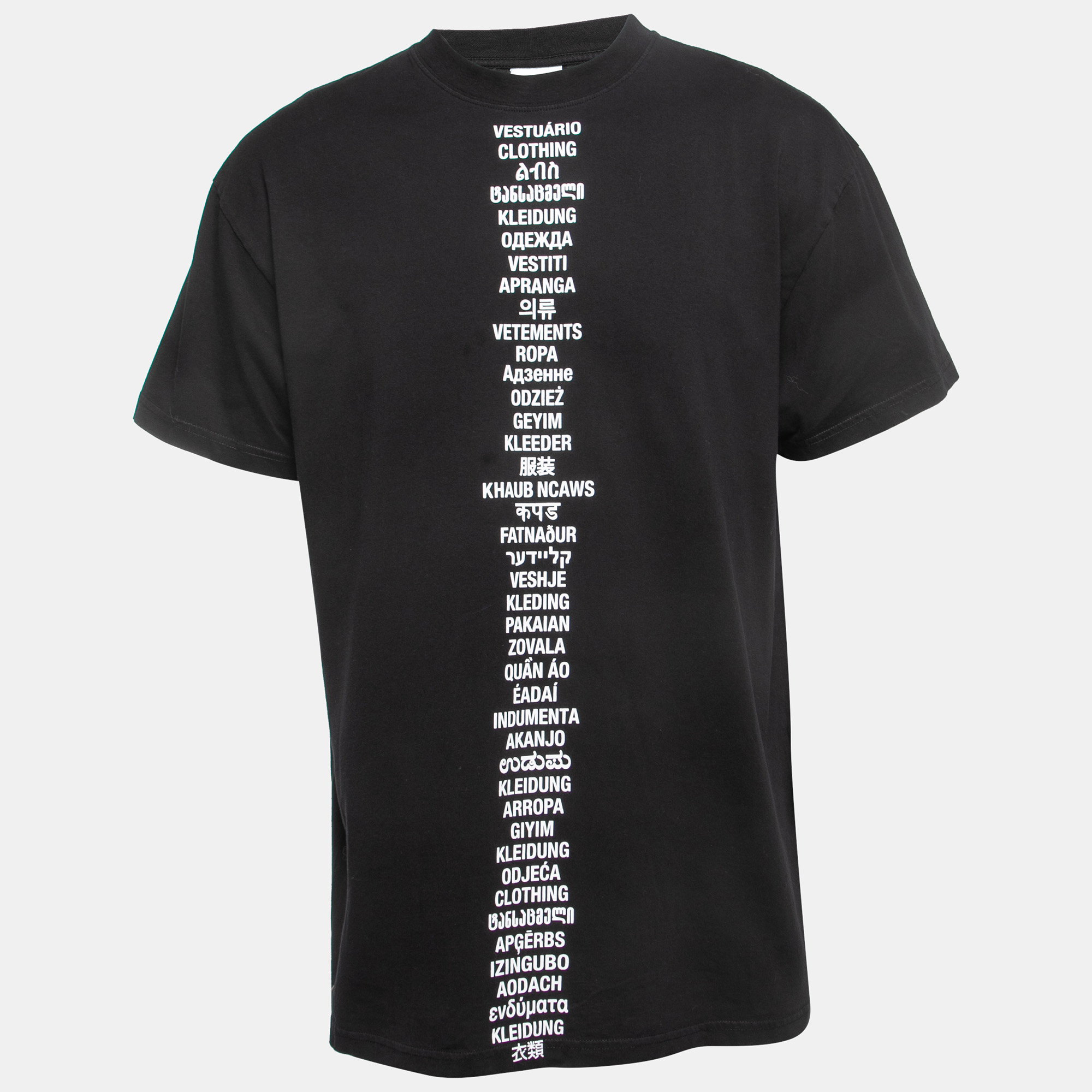 Vetements black languages print cotton crew neck half sleeve t-shirt xs