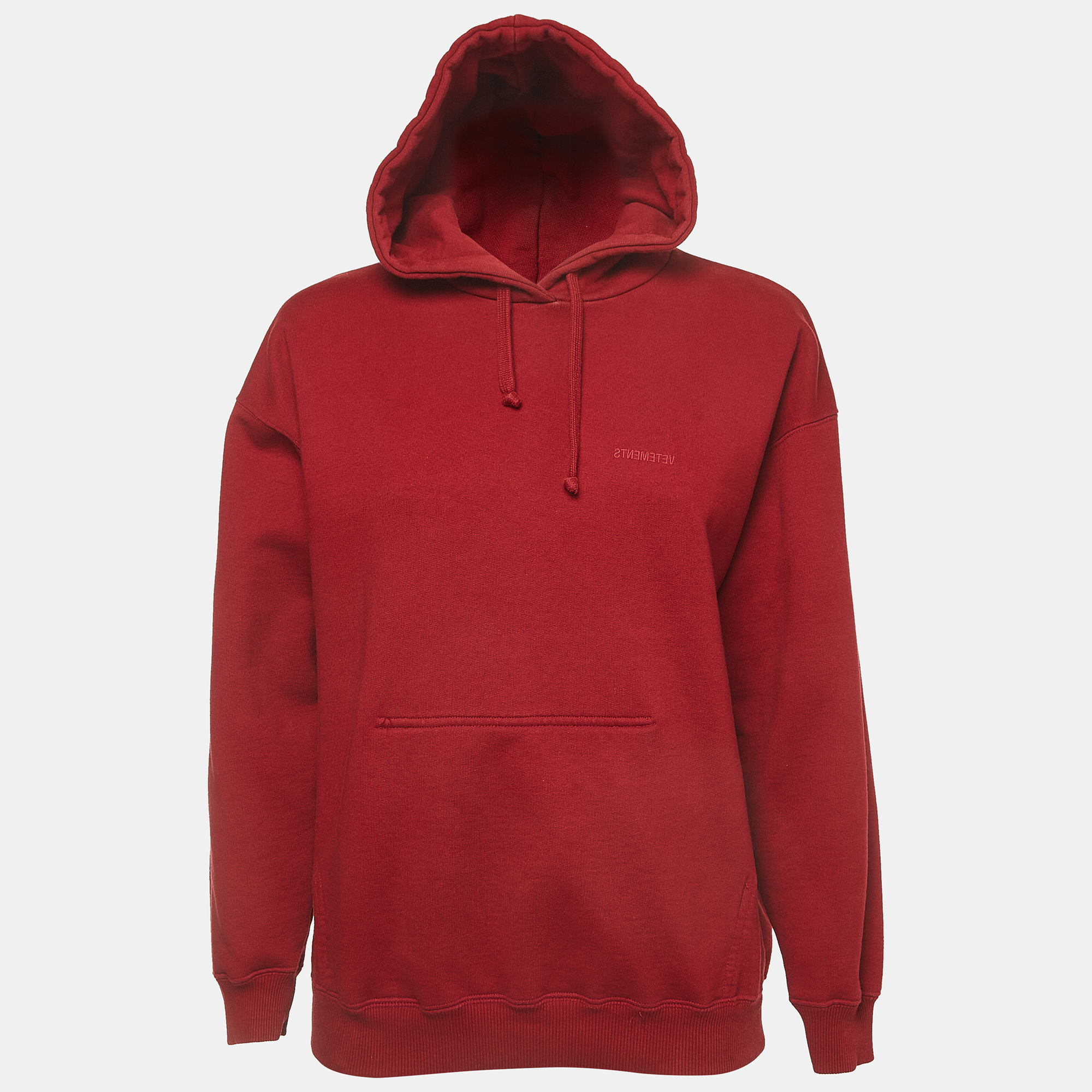 Vetements Red Cotton Blend Knit Inside-Out Hoodiet XS