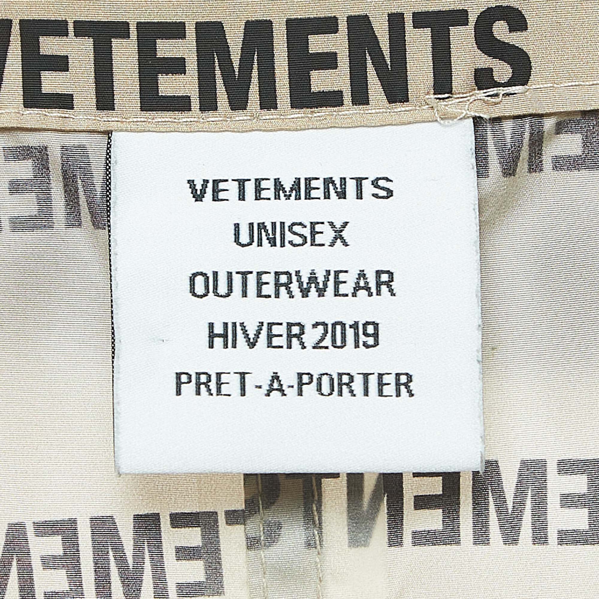 Vetements Beige Logo Monogram Print Synthetic Long Coat XS