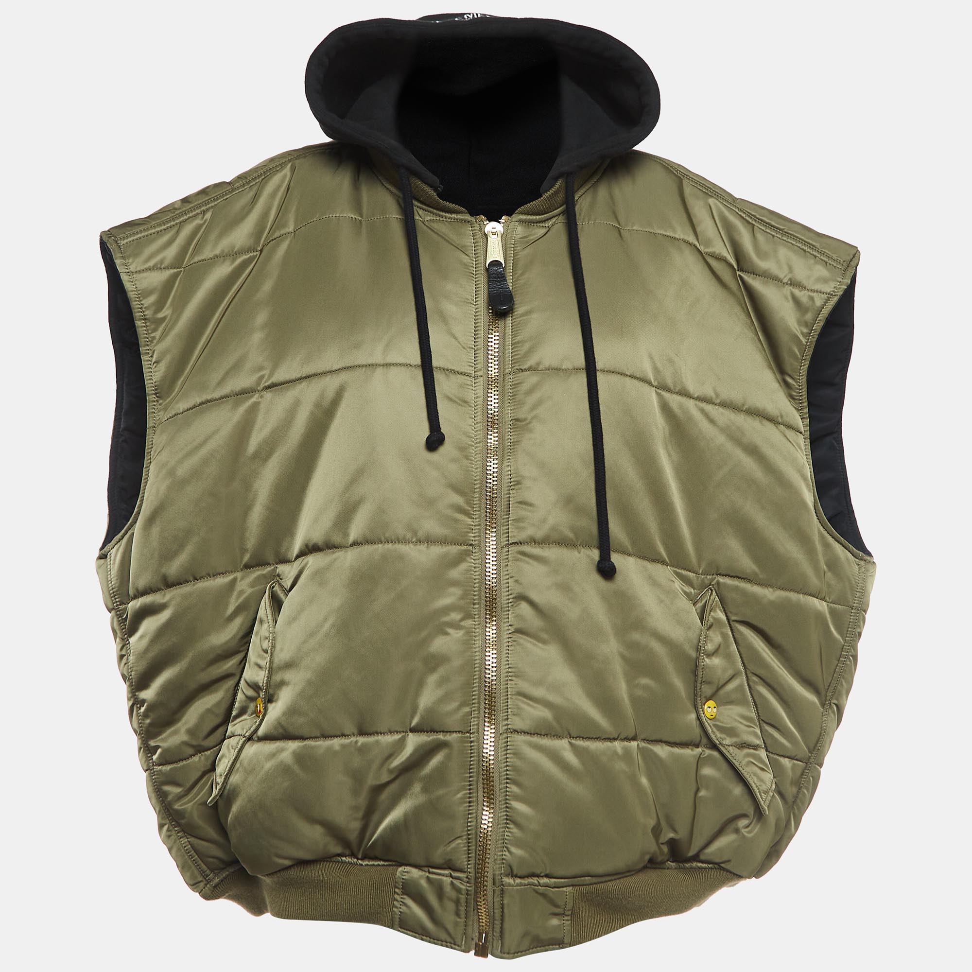 Vetements green/black synthetic reversible oversized puffer vest xs