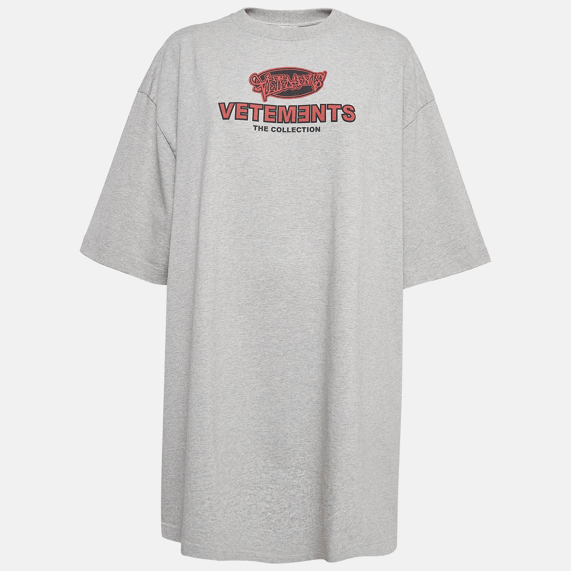 Vetements grey printed cotton side slit detail t-shirt m