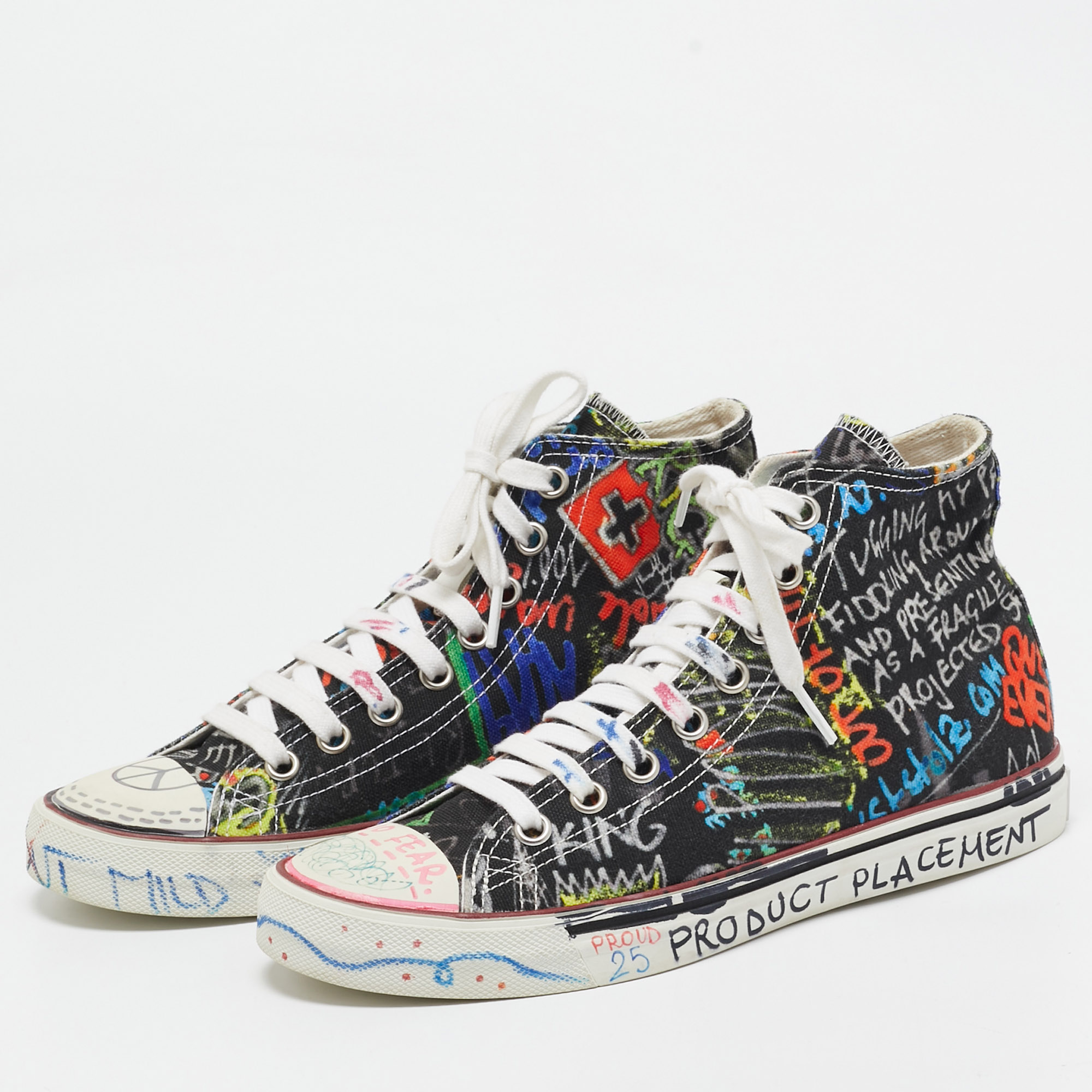 Vetements Multicolor Graffiti Canvas High Top Sneakers Size 39