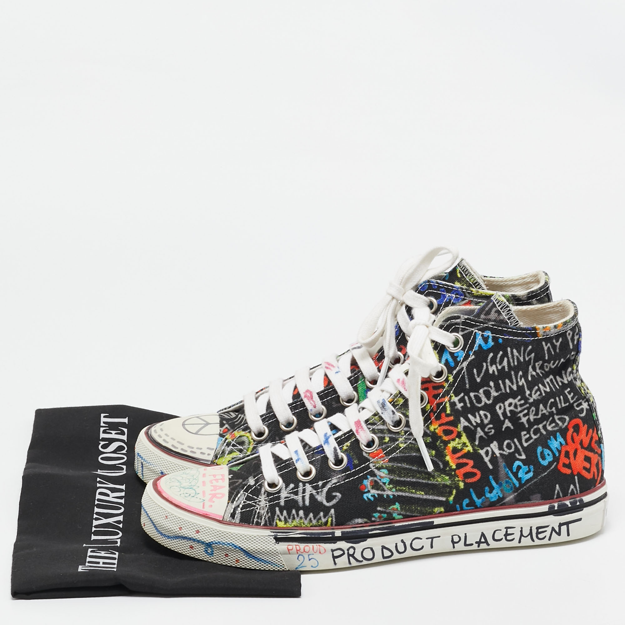 Vetements Multicolor Graffiti Canvas High Top Sneakers Size 39