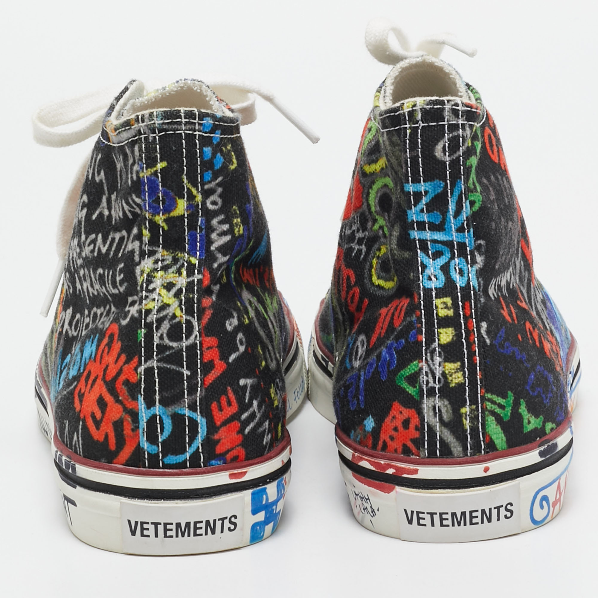 Vetements Multicolor Graffiti Canvas High Top Sneakers Size 39