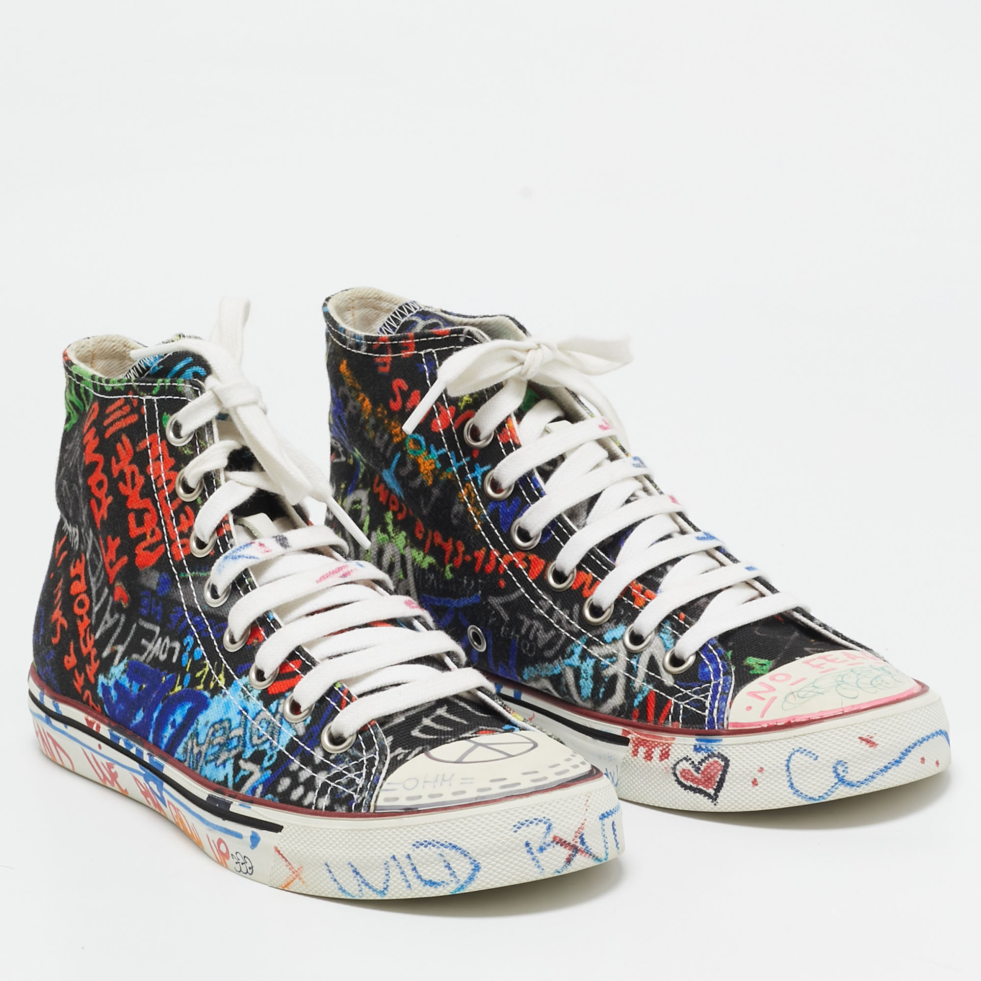 Vetements Multicolor Graffiti Canvas High Top Sneakers Size 39