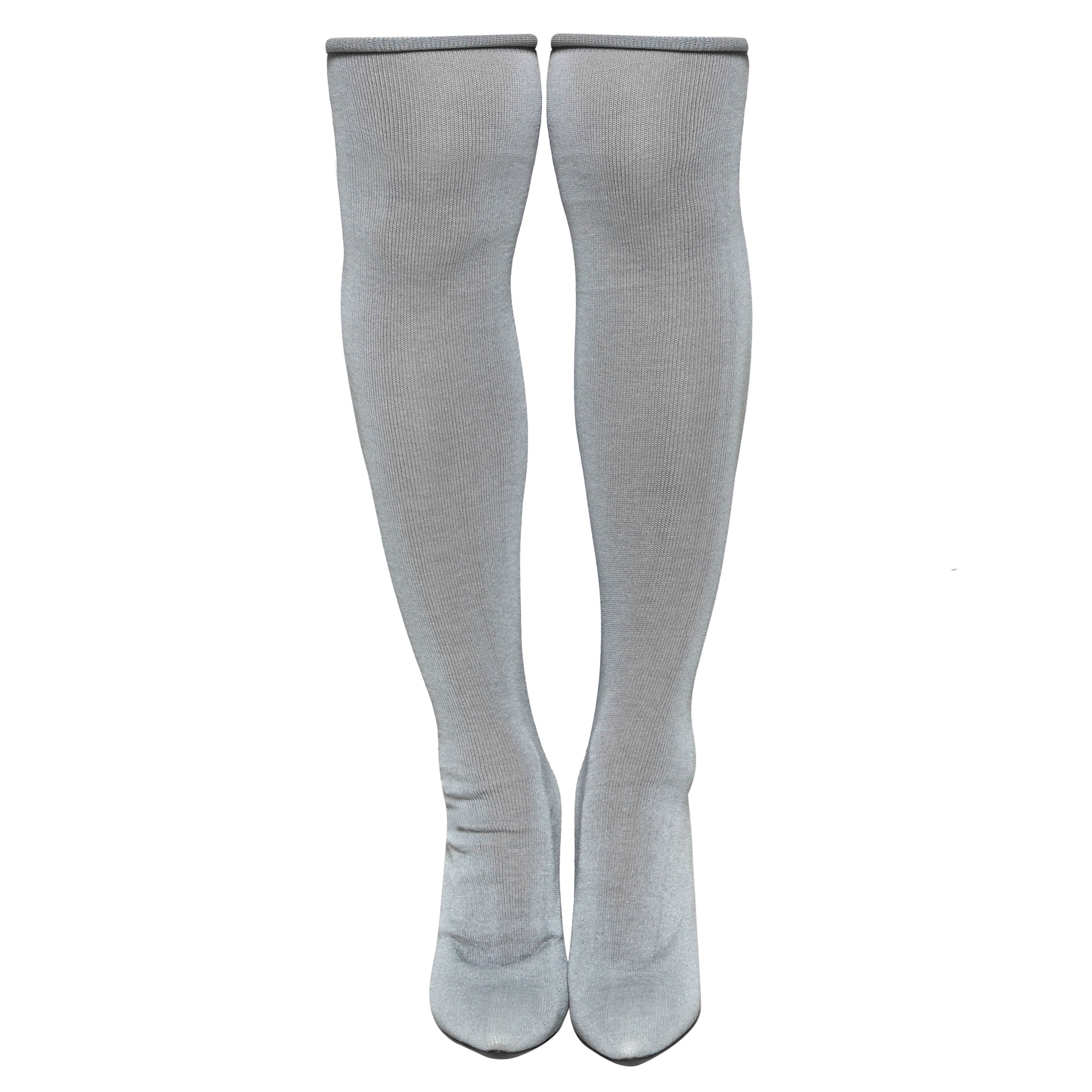 Vetements Grey Stretch Fabric Knee High Boots Size 37