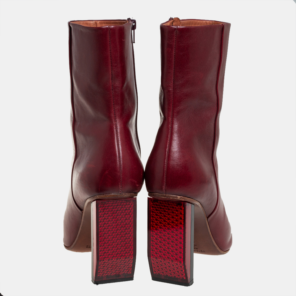 Vetements Burgundy Leather Reflector Ankle Boots Size 40
