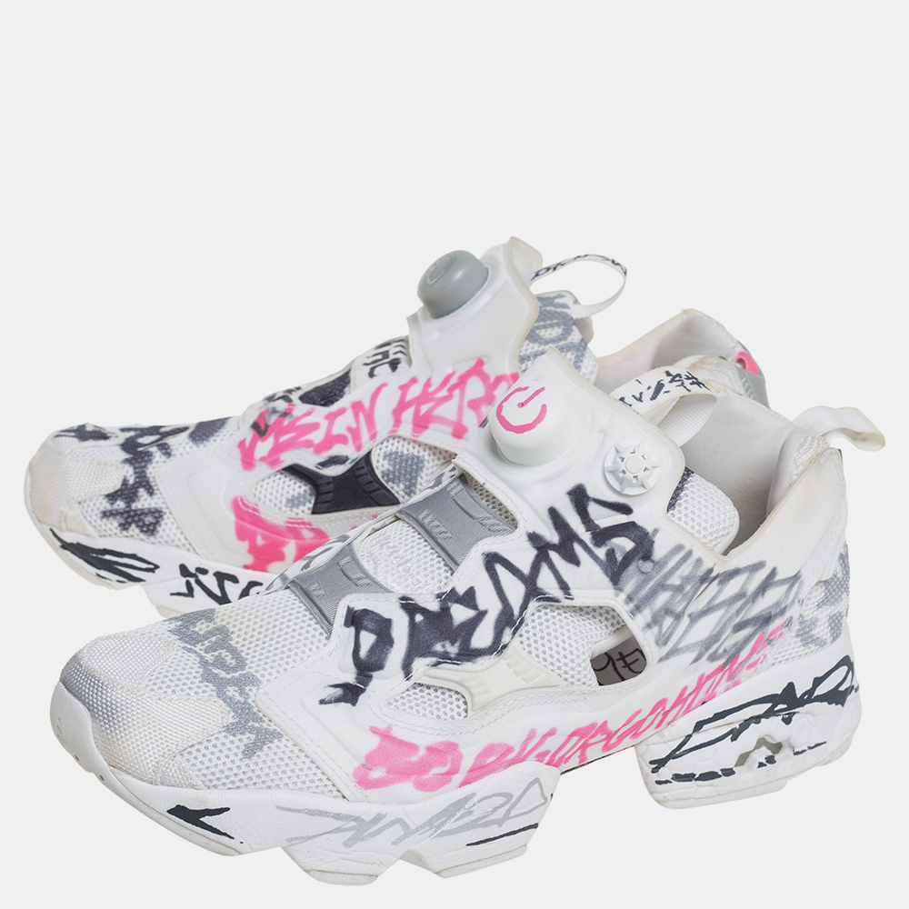 Vetements X Reebok White Doodle Print Fabric And Mesh Instapump Fury Low Top Sneakers Size 39