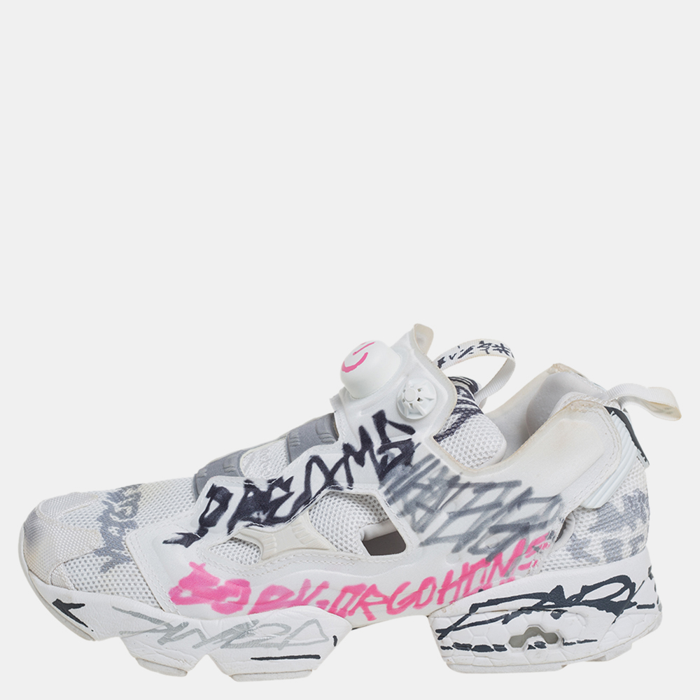 Vetements X Reebok White Doodle Print Fabric And Mesh Instapump Fury Low Top Sneakers Size 39