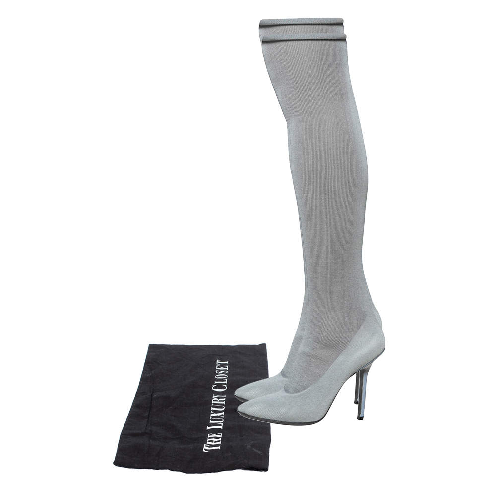 Vetements Grey Stretch Fabric Reflective Thigh High Socks Boots Size 38