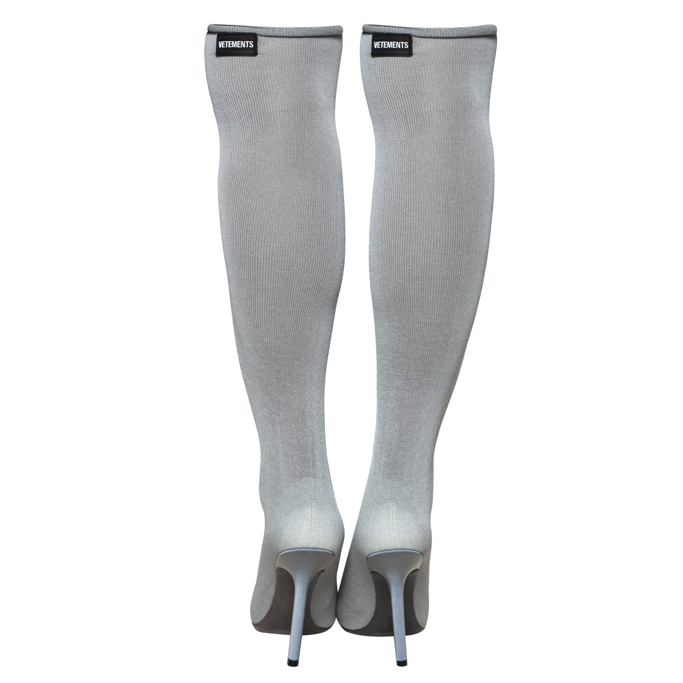 Vetements Grey Stretch Fabric Reflective Thigh High Socks Boots Size 38