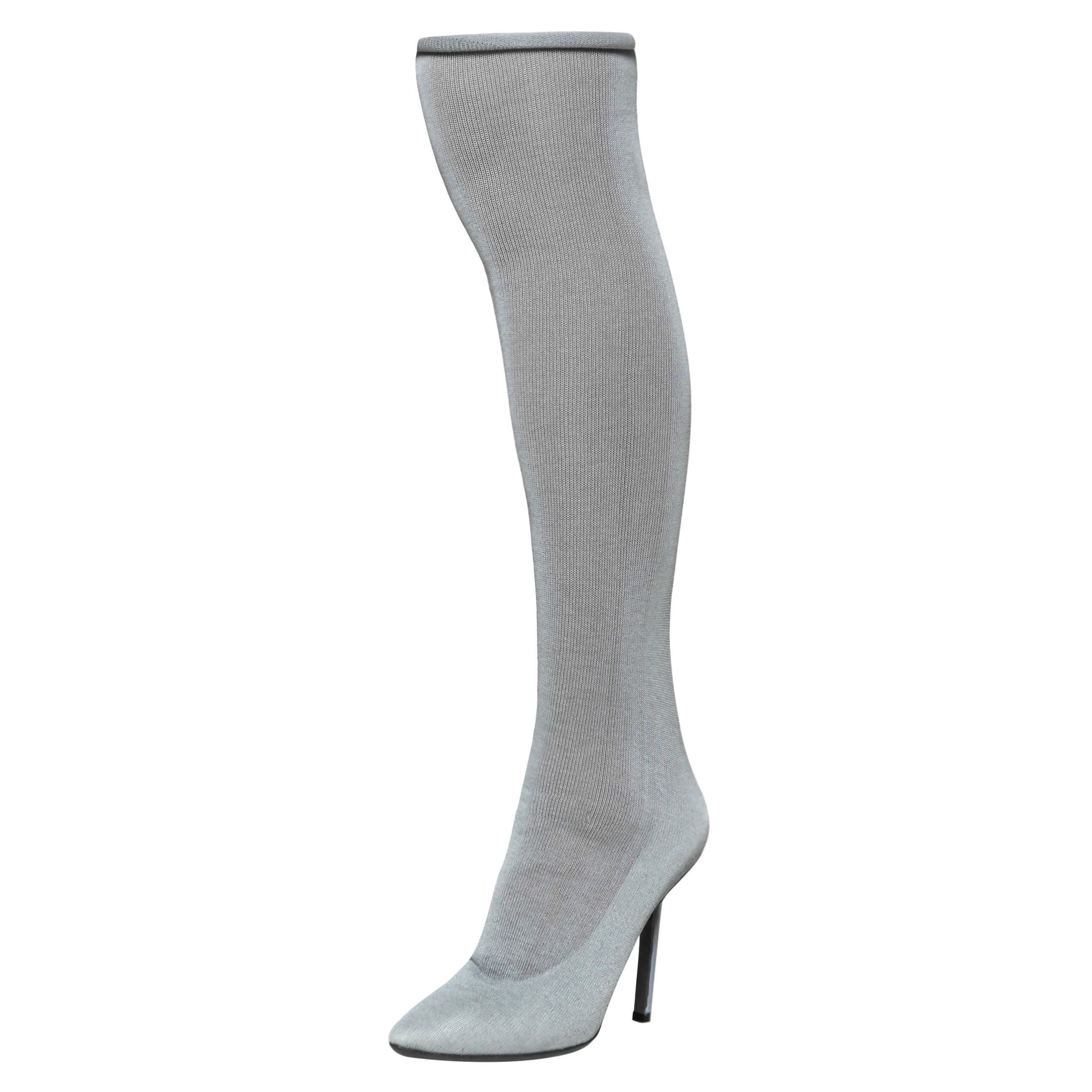 Vetements grey stretch fabric reflective thigh high socks boots size 38