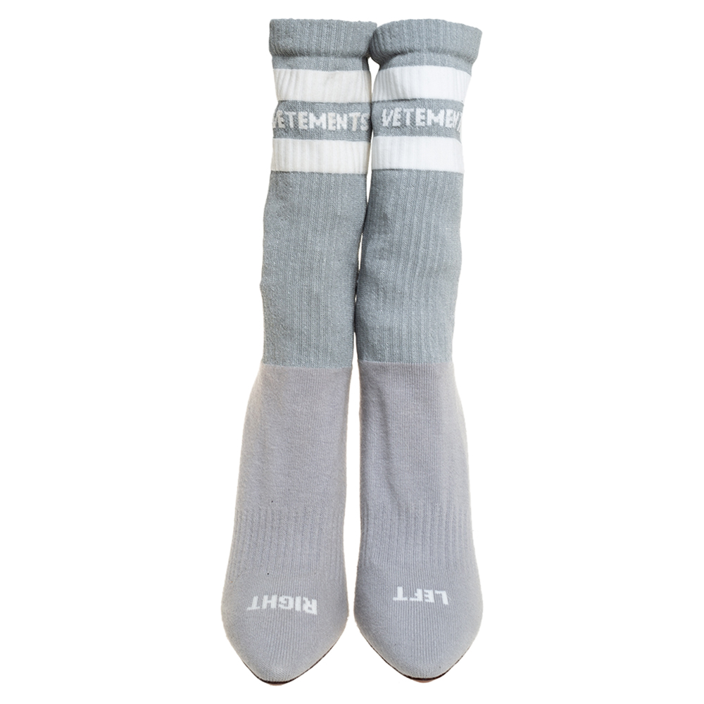 Vetements Grey Knit Fabric Reflective Sock Boots Size 36