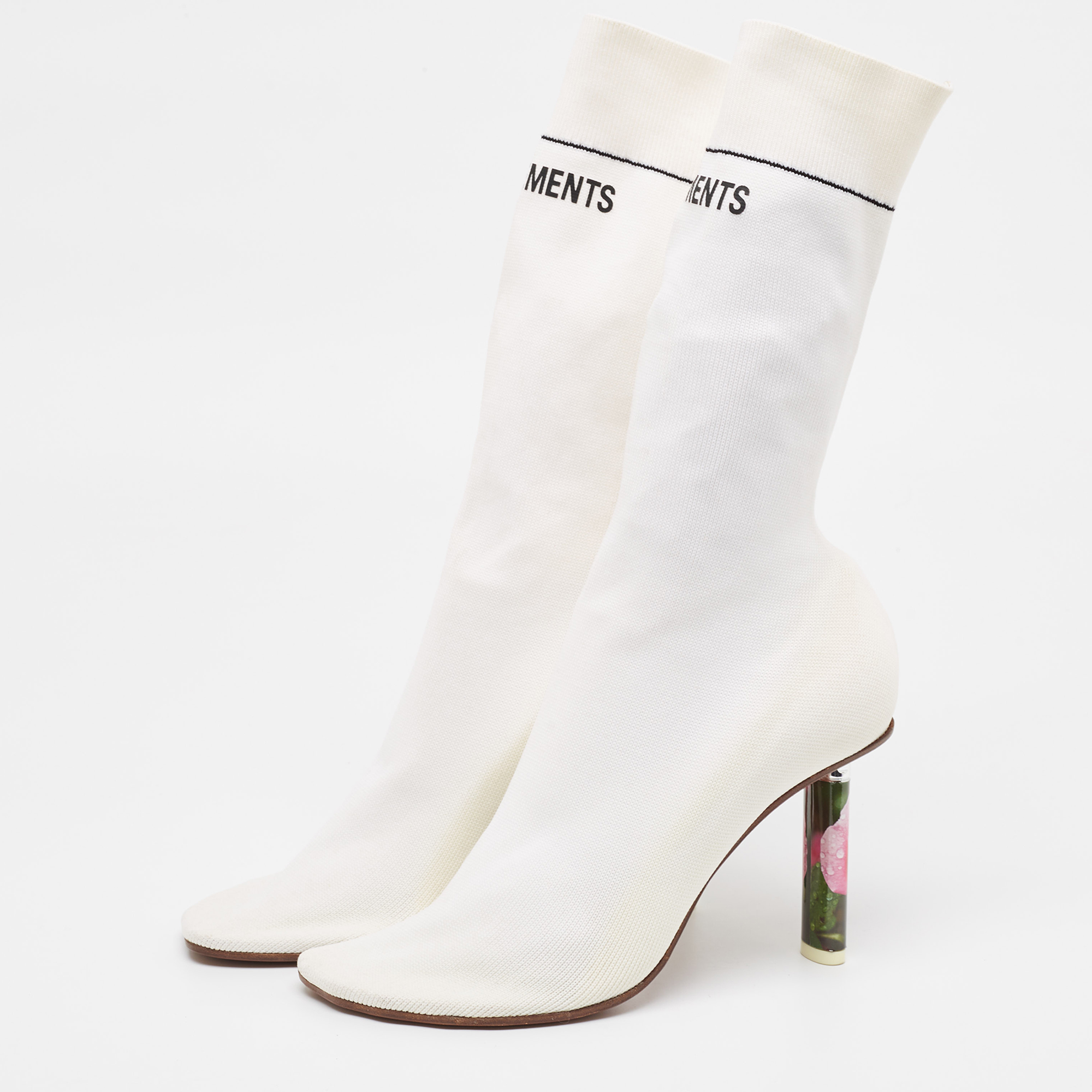 Vetements White Knit Fabric Sock Boots Size 39