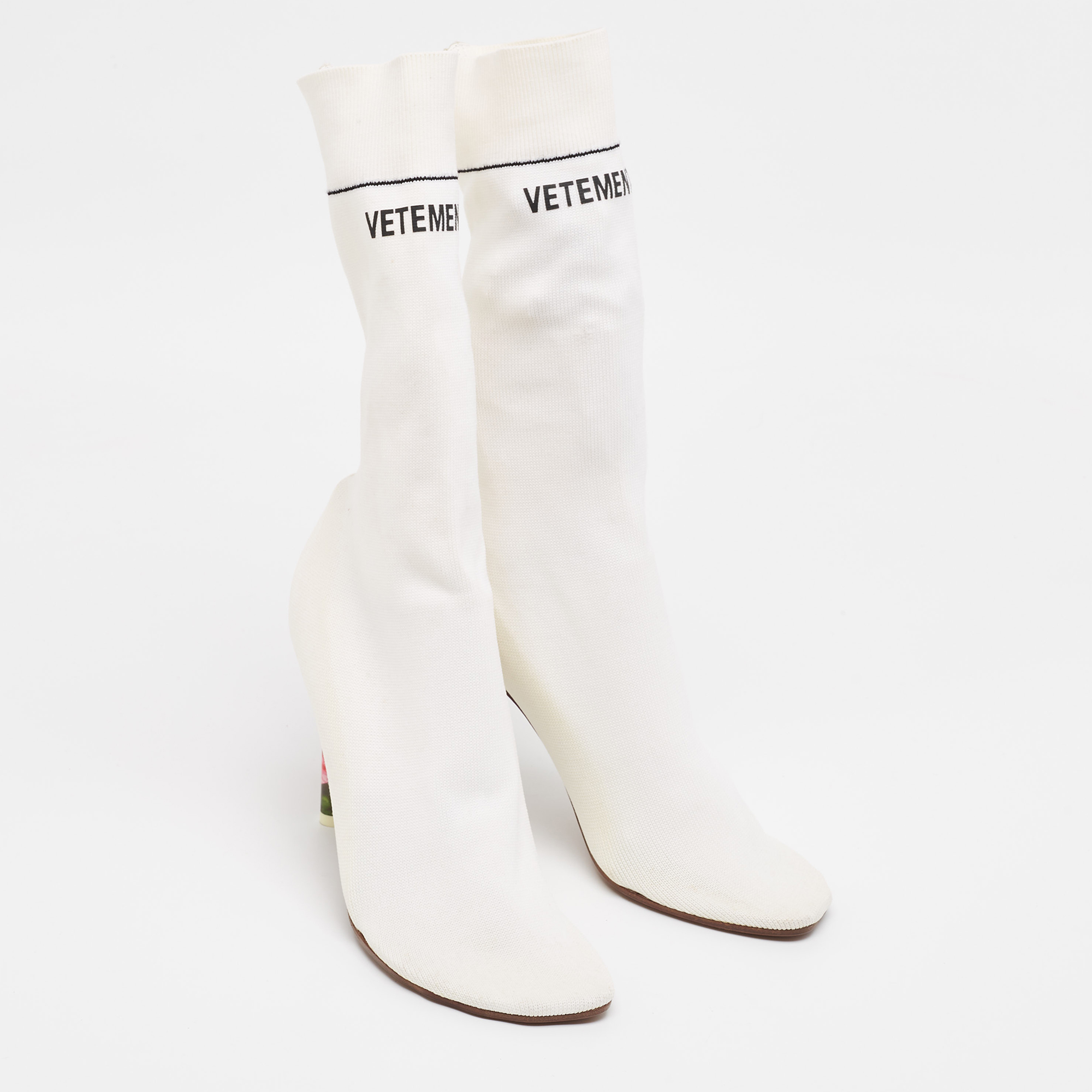 Vetements White Knit Fabric Sock Boots Size 39