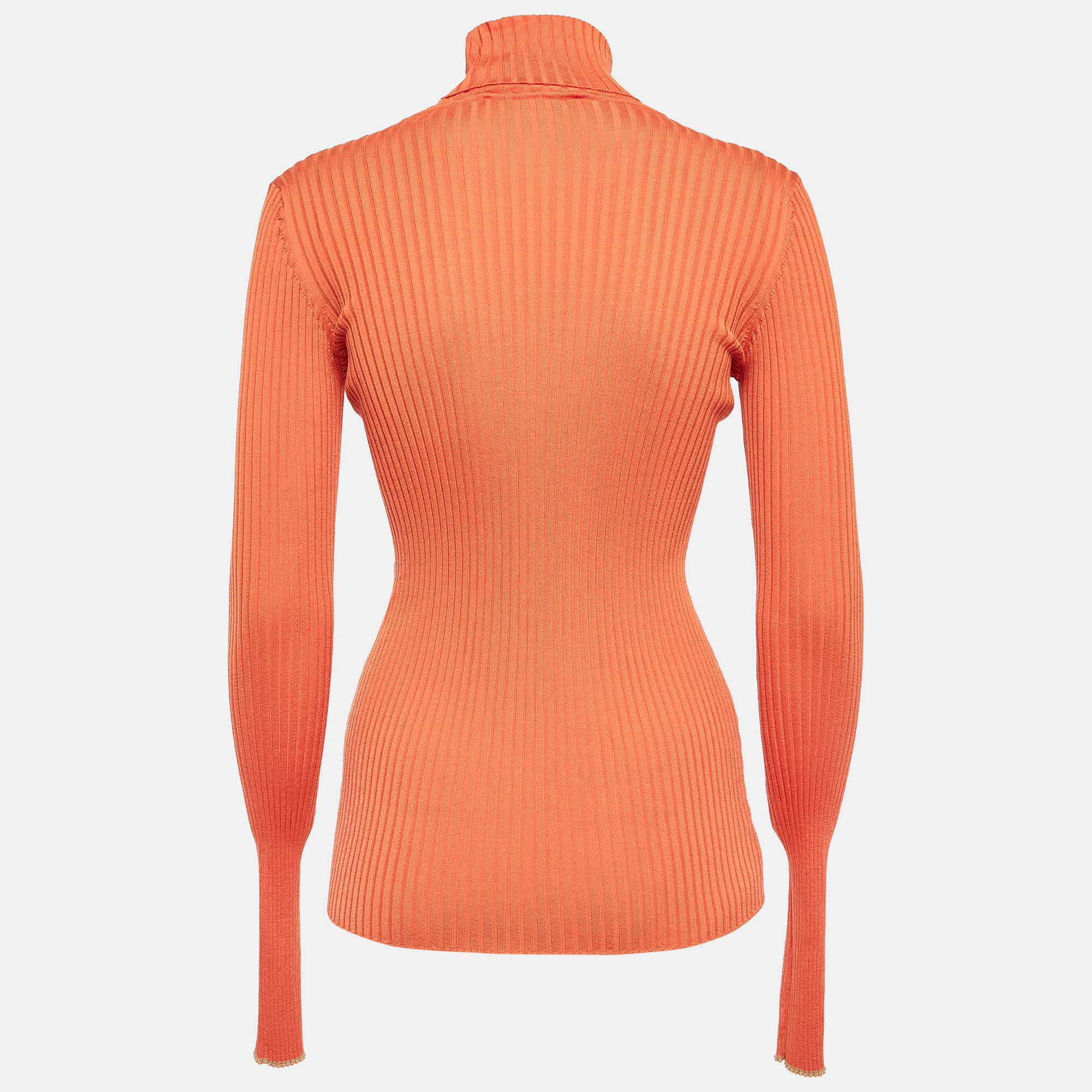 Victoria Beckham Orange Rib Chevron Slim Polo Neck Top M