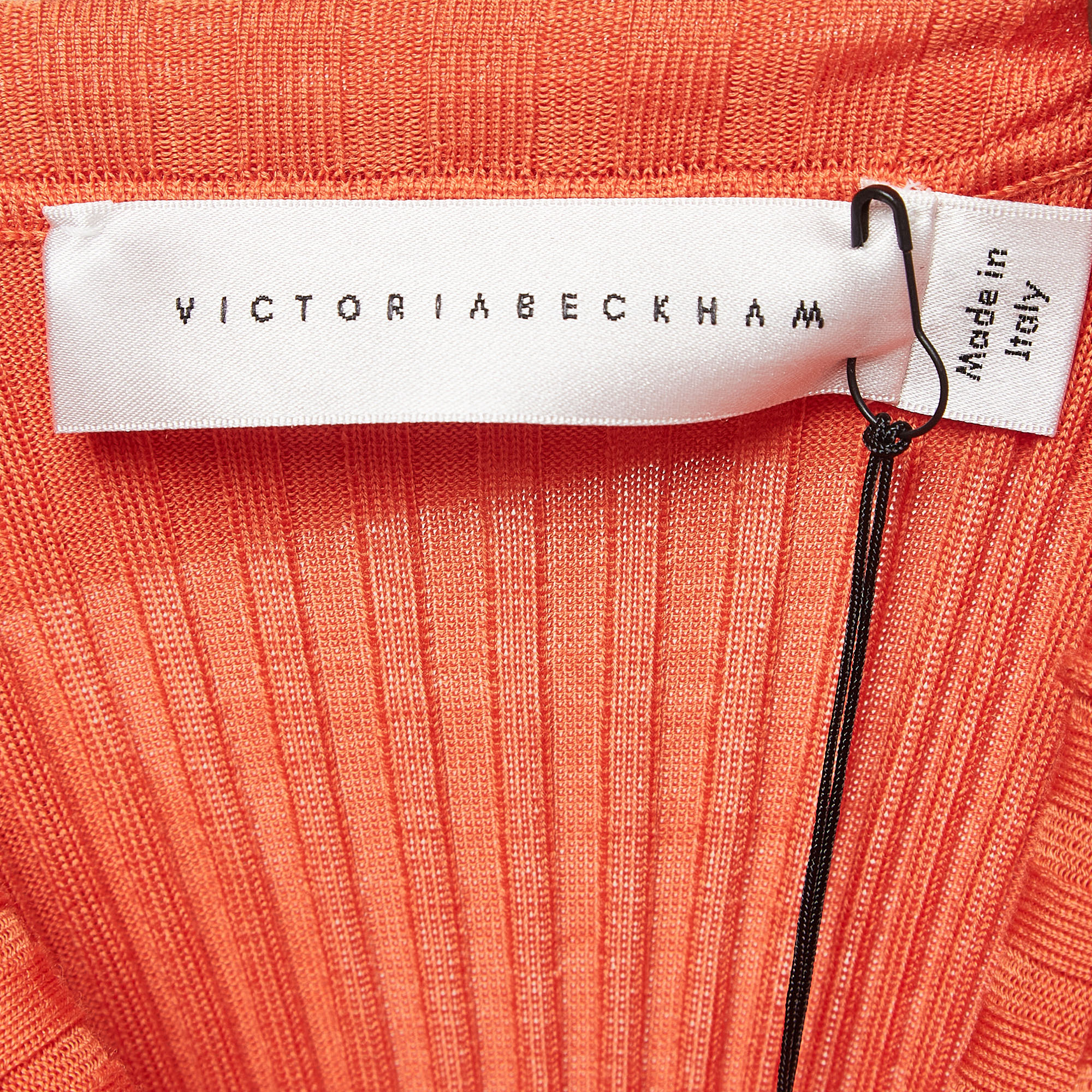 Victoria Beckham Orange Rib Chevron Slim Polo Neck Top M