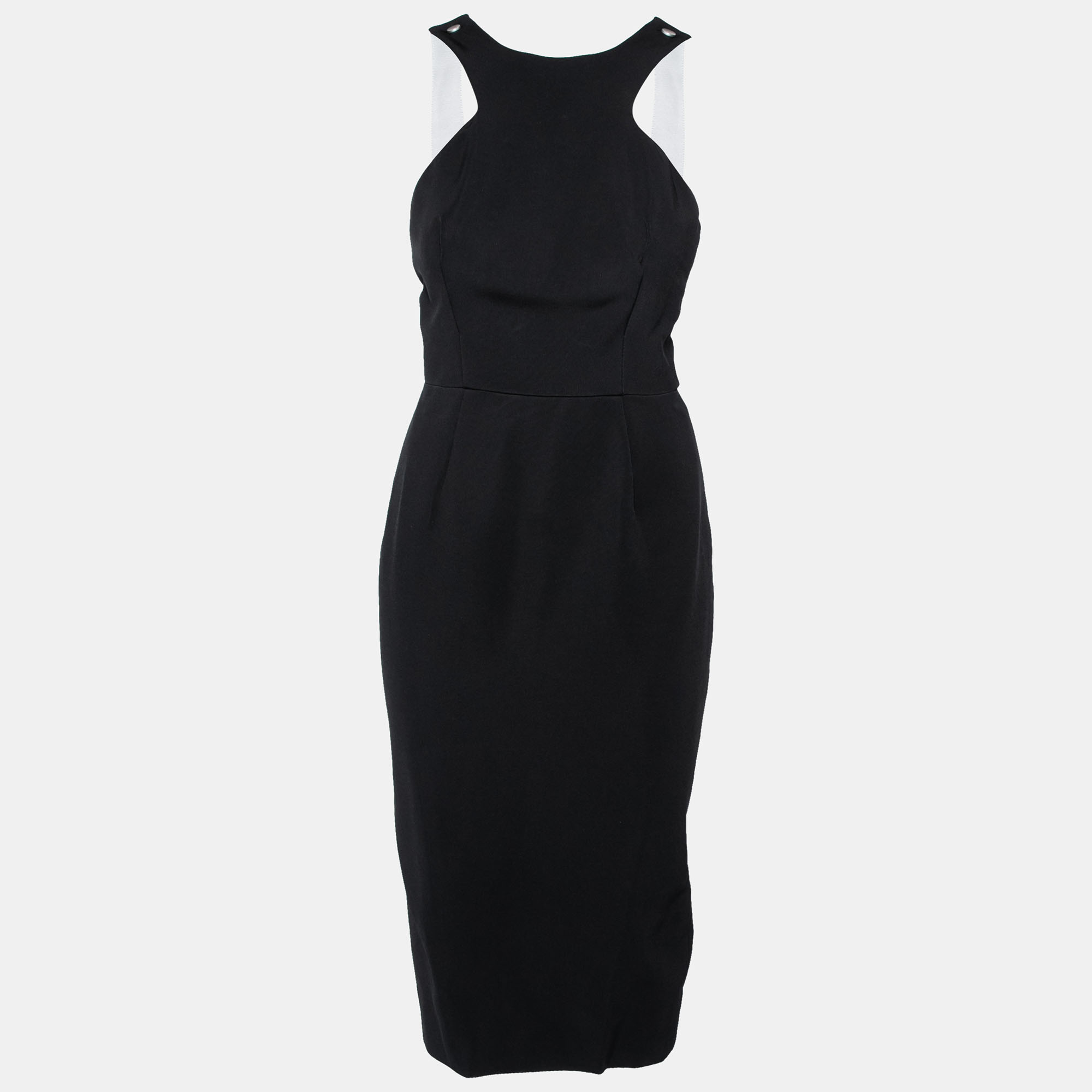 Victoria beckham black crepe contrast strap detail sleeveless dress l