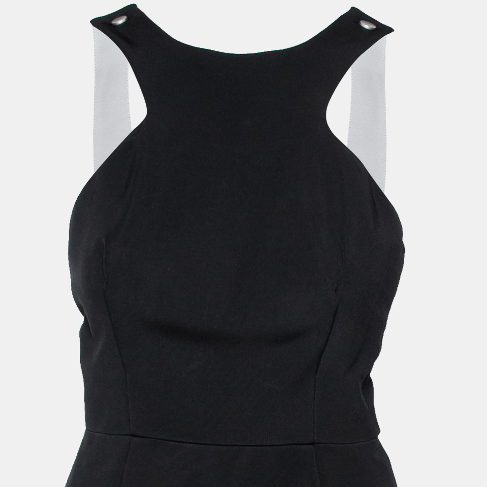 Victoria Beckham Black Crepe Contrast Strap Detail Sleeveless Dress L
