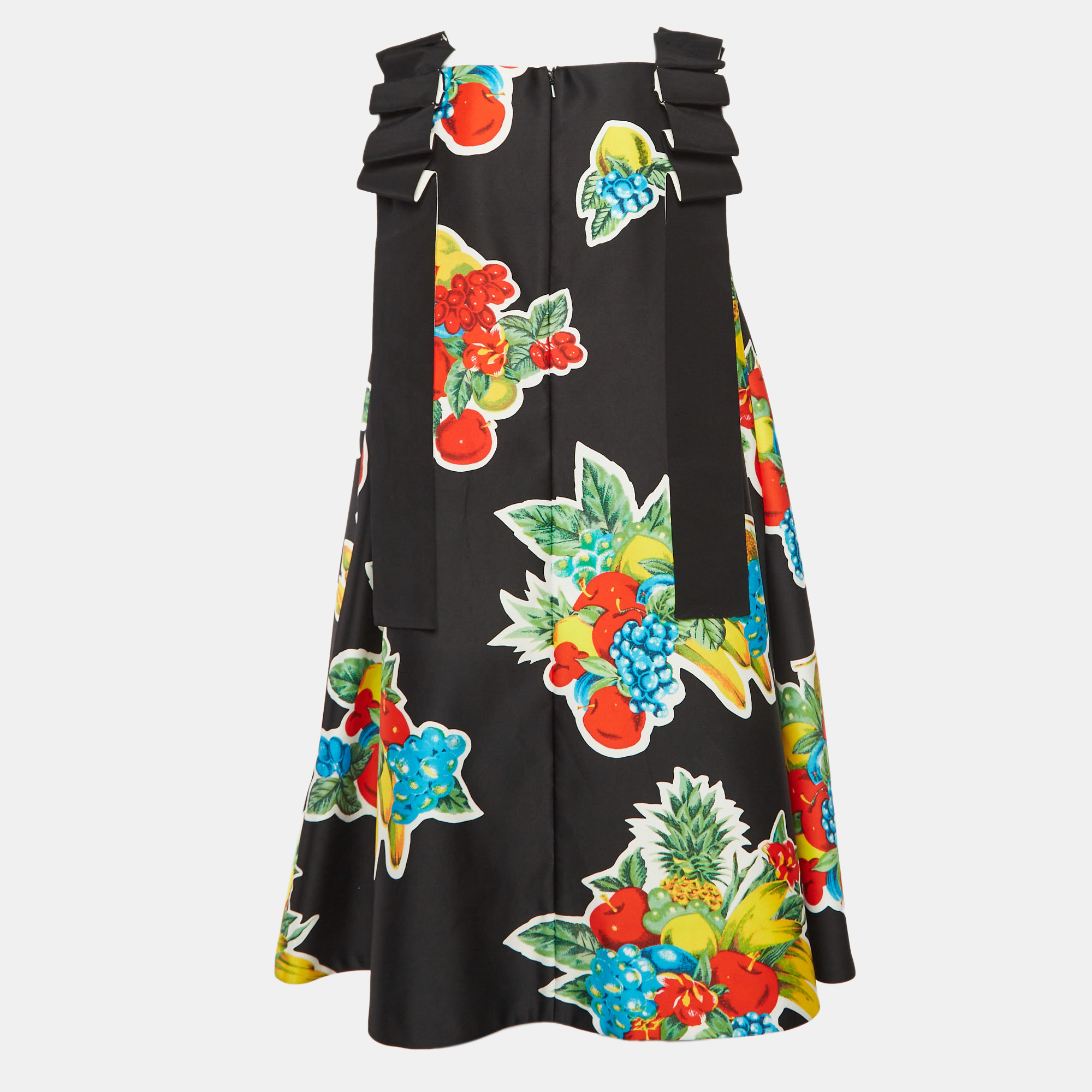 Victoria Beckham Black Fruit Print Crepe Shift Dress S