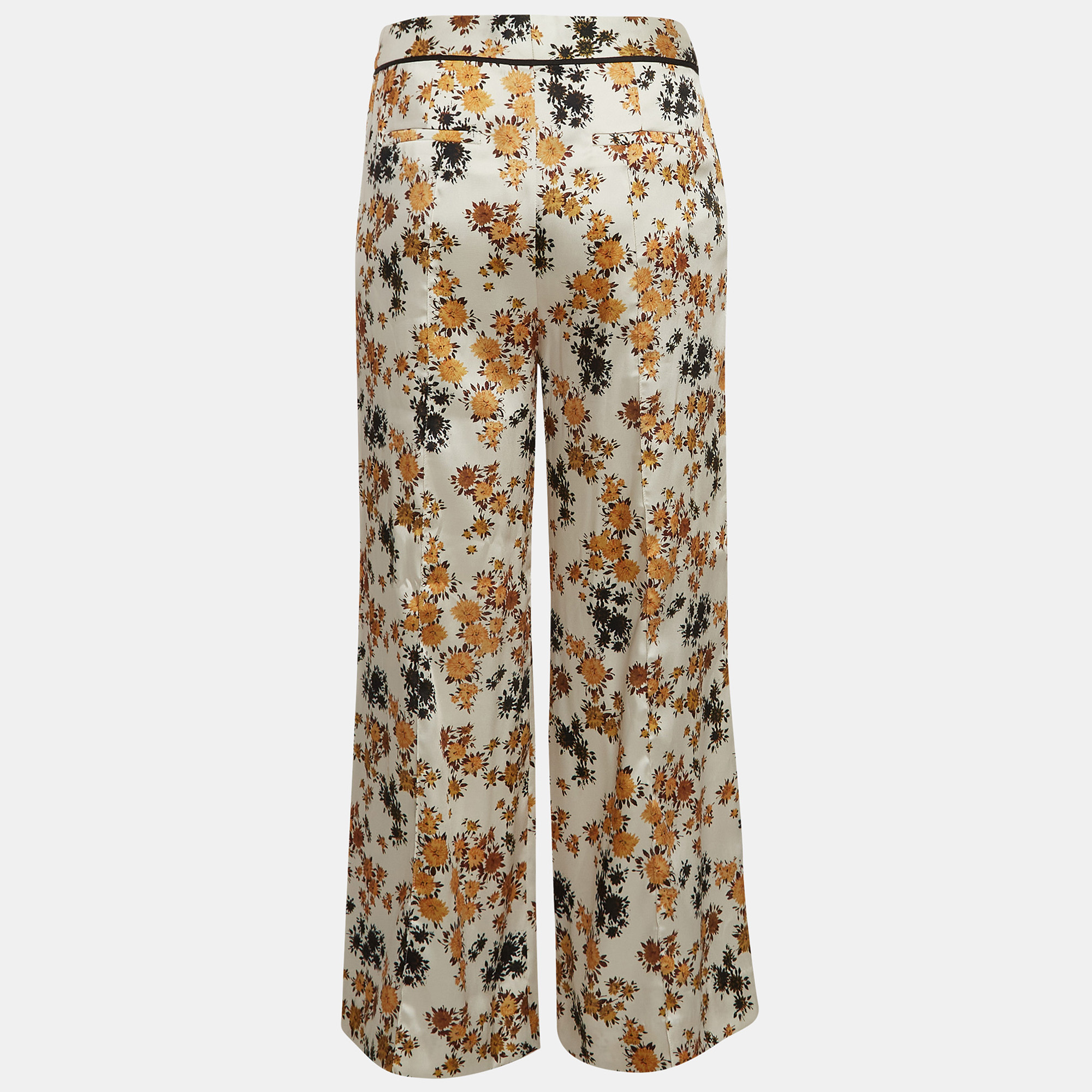 Victoria Victoria Beckham Off-White Floral Print Satin Trousers S